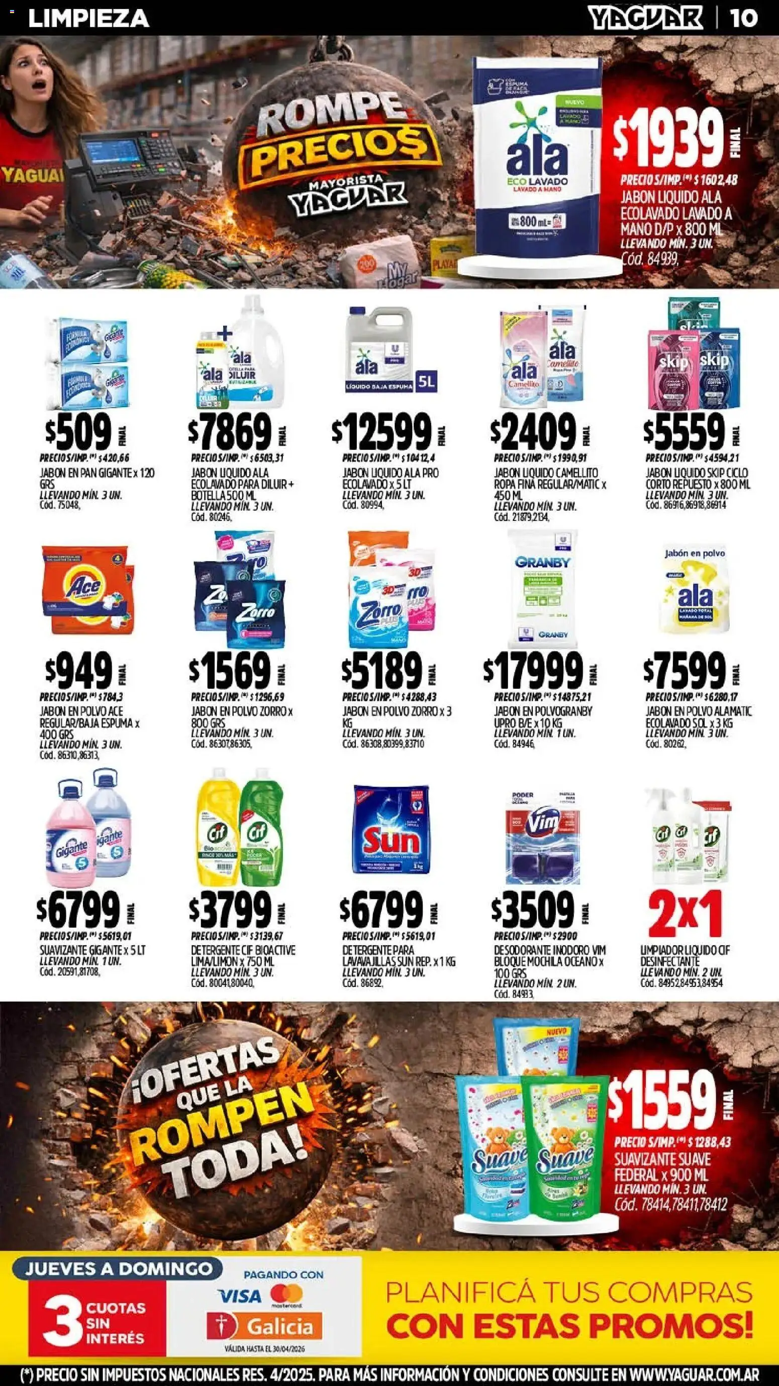Yaguar - Oferta Semanal Mar del Plata │ válido desde el 06.04.2026 | Página: 10 | Productos: Desinfectante, Jabón en polvo, Espuma, Suavizante