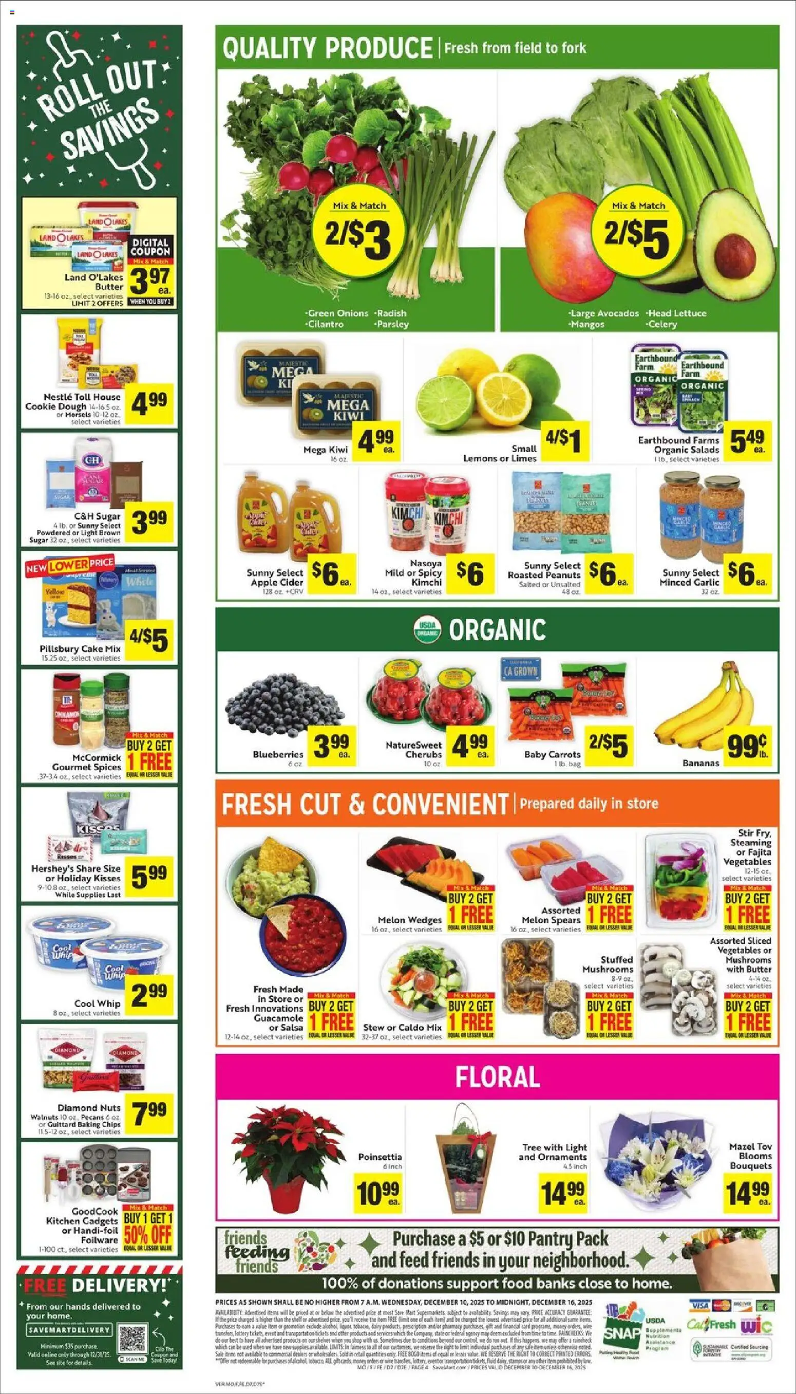 Save Mart Weekly - CA - valid from 10.12.2025 | Page: 4 | Products: Lettuce, Bananas, Vegetables, Melon