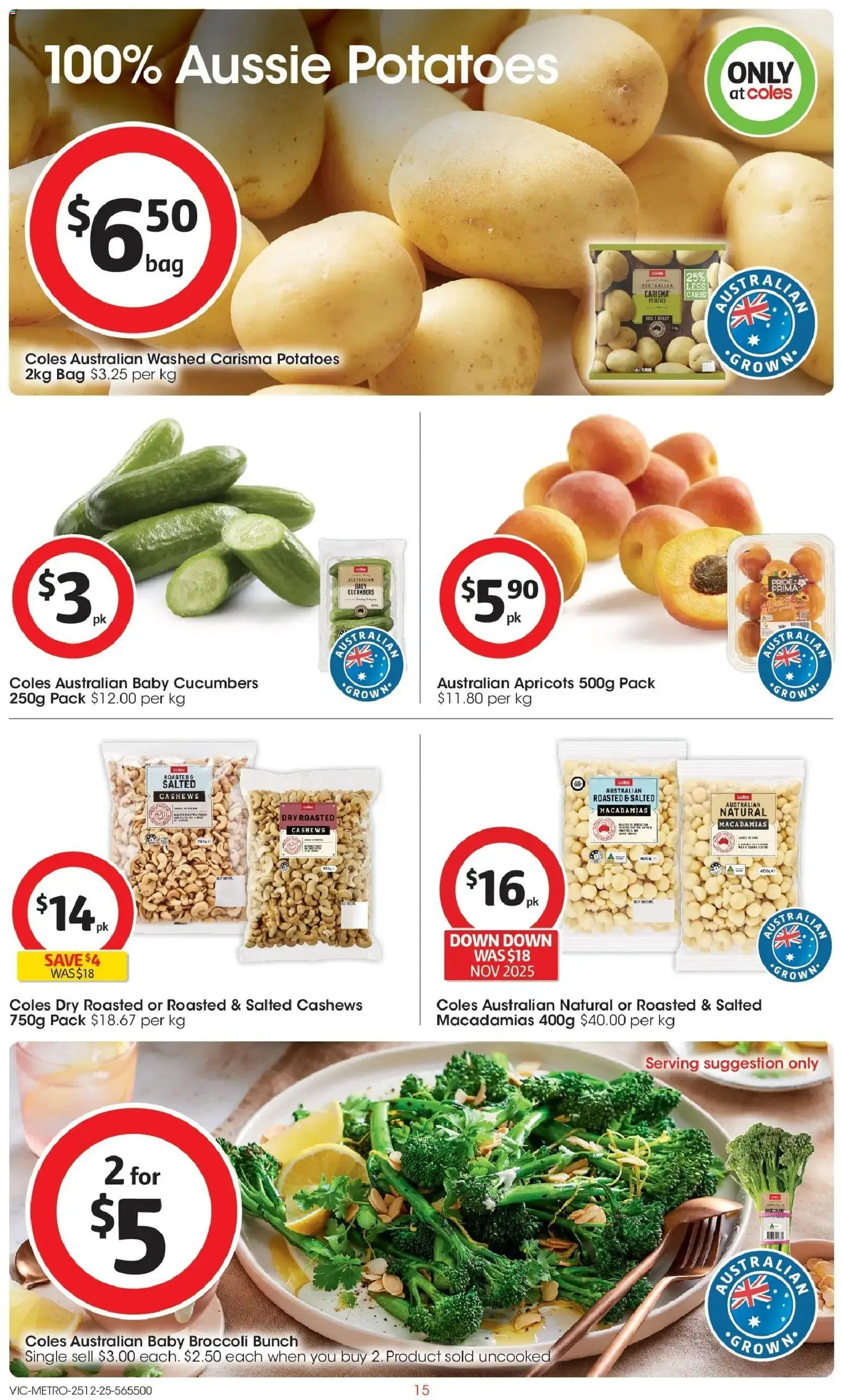 Coles catalogue - valid from 25.12.2025 | Page: 15 | Products: Cucumbers, Potatoes, Bag