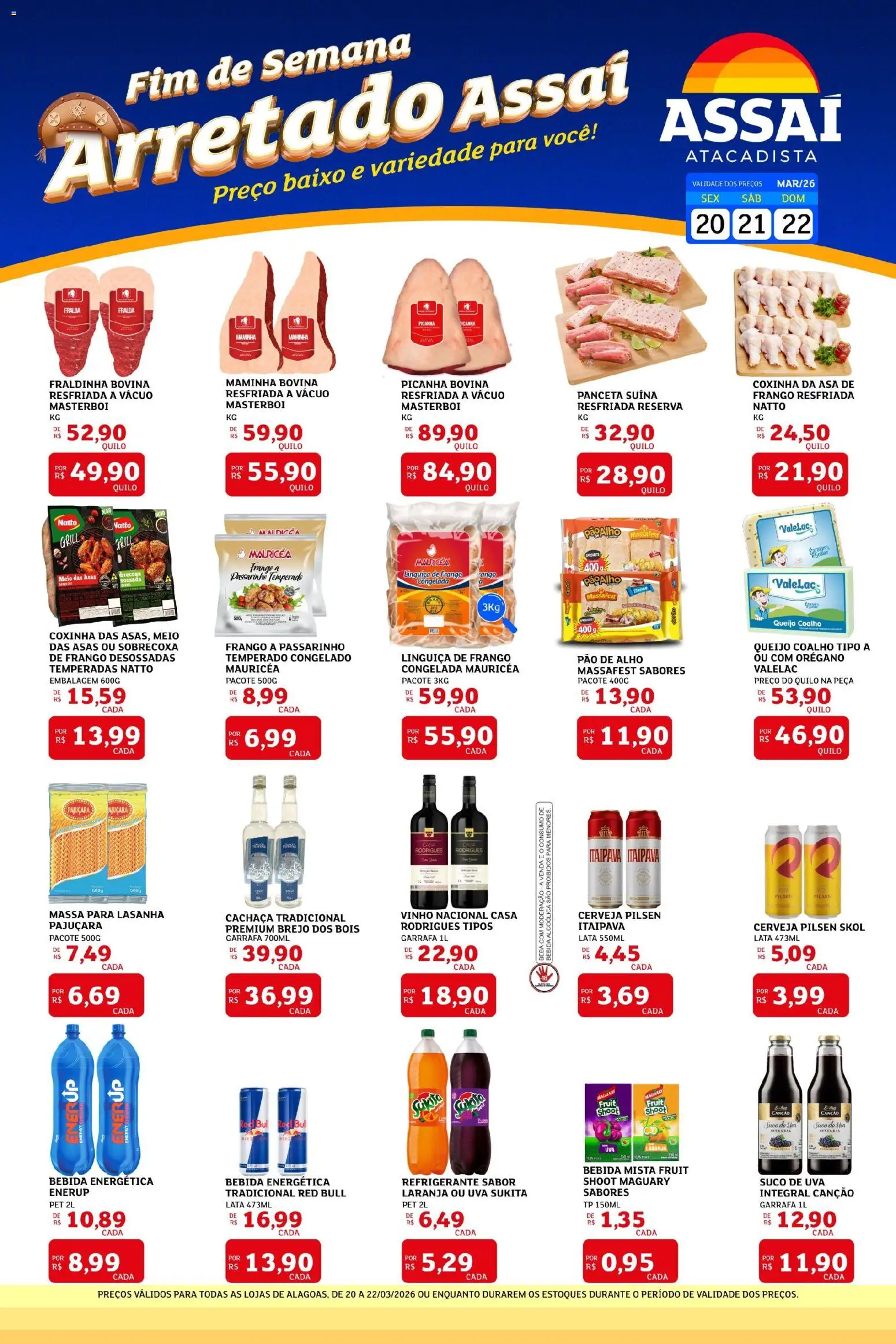 Assaí Atacadista Folheto - válido de 20.03.2026 | Página: 1 | Produtos: Picanha, Suco, Queijo coalho, Bebida