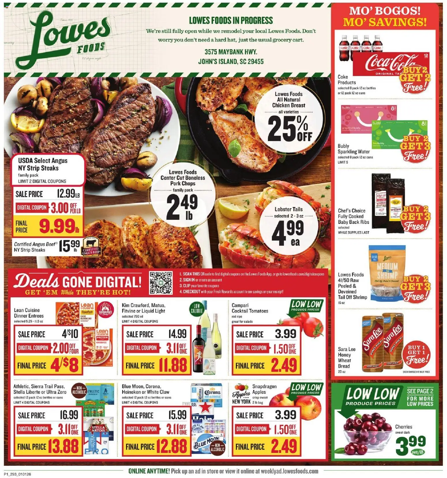 Lowes Foods Weekly Ad - SC - valid from 01.01.2026 | Page: 1 | Products: Cherries, Pork, Water, Bag