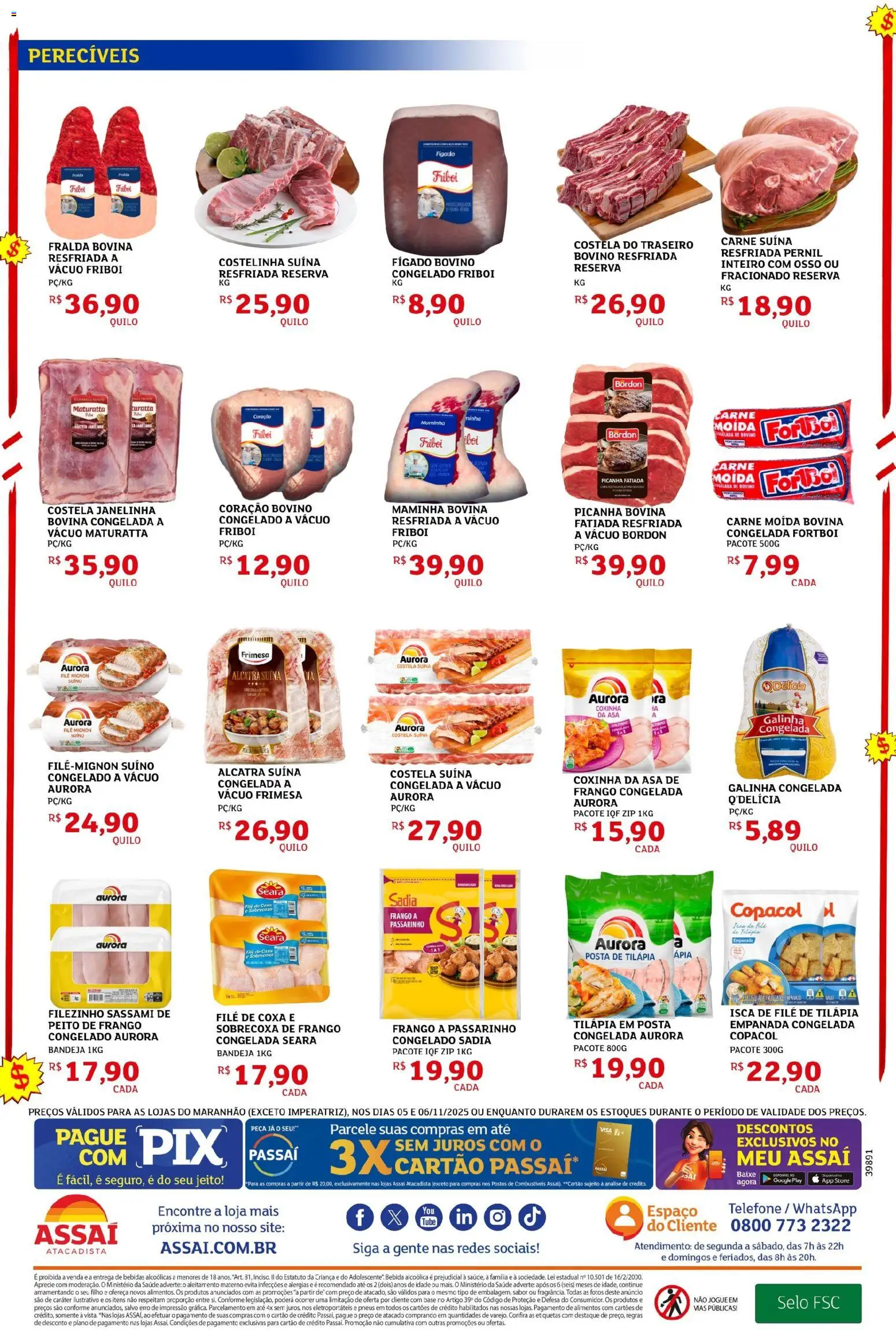 Assaí Atacadista Folheto - válido de 05.11.2025 | Página: 2 | Produtos: Maminha, Picanha, Filé de tilápia, Peito de frango