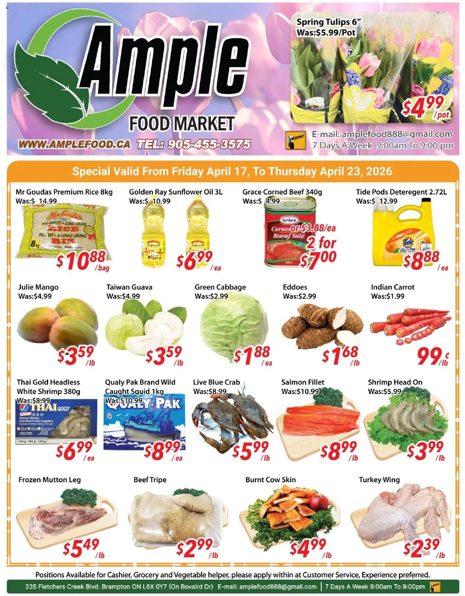 Ample Food Market flyer valid from 17.04.2026 | Page: 1 | Products: Rice, Carrot, Turkey, Oil