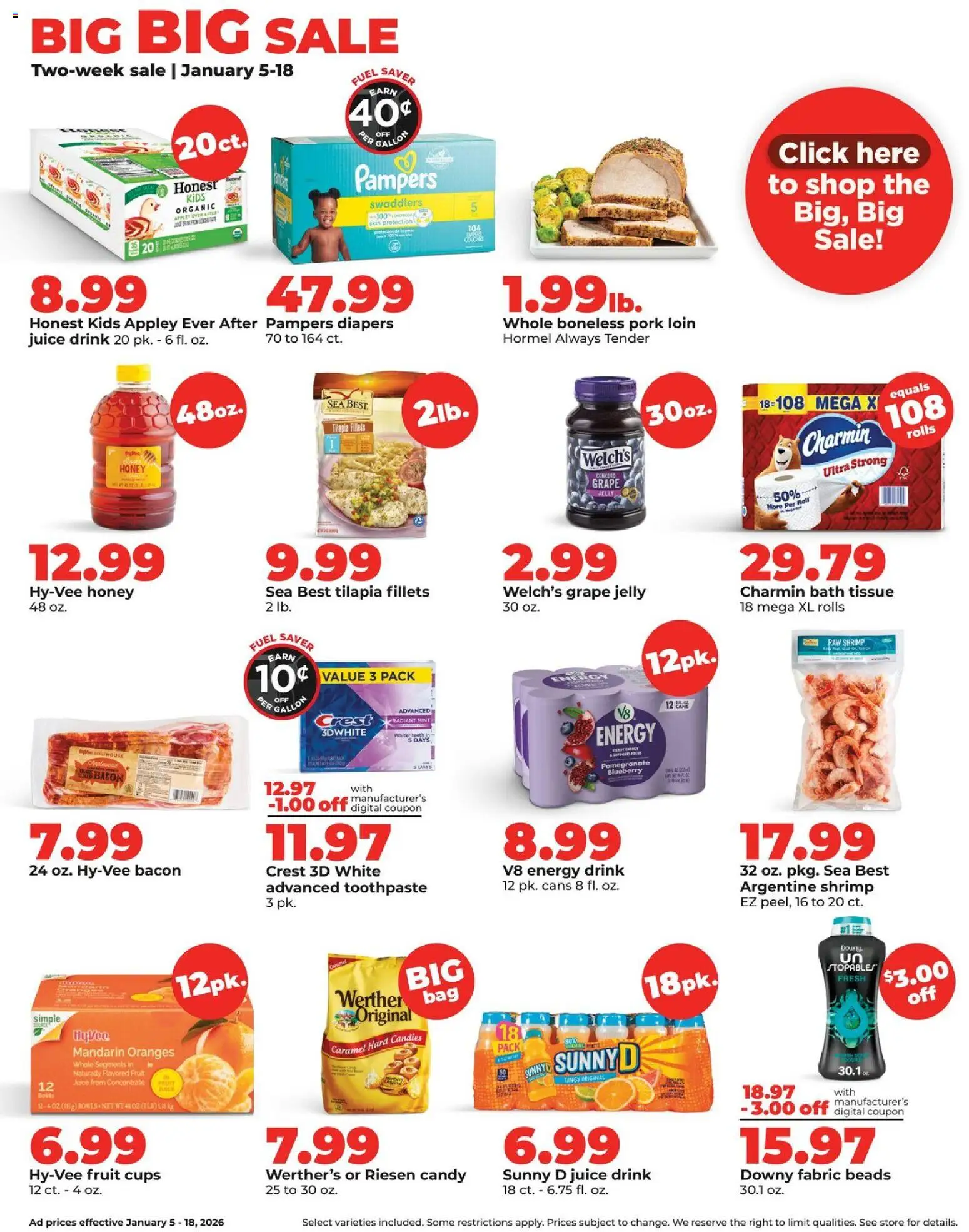 HyVee Weekly Ad - valid from 12.01.2026 | Page: 20 | Products: Juice, Pork, Oranges, Toothpaste