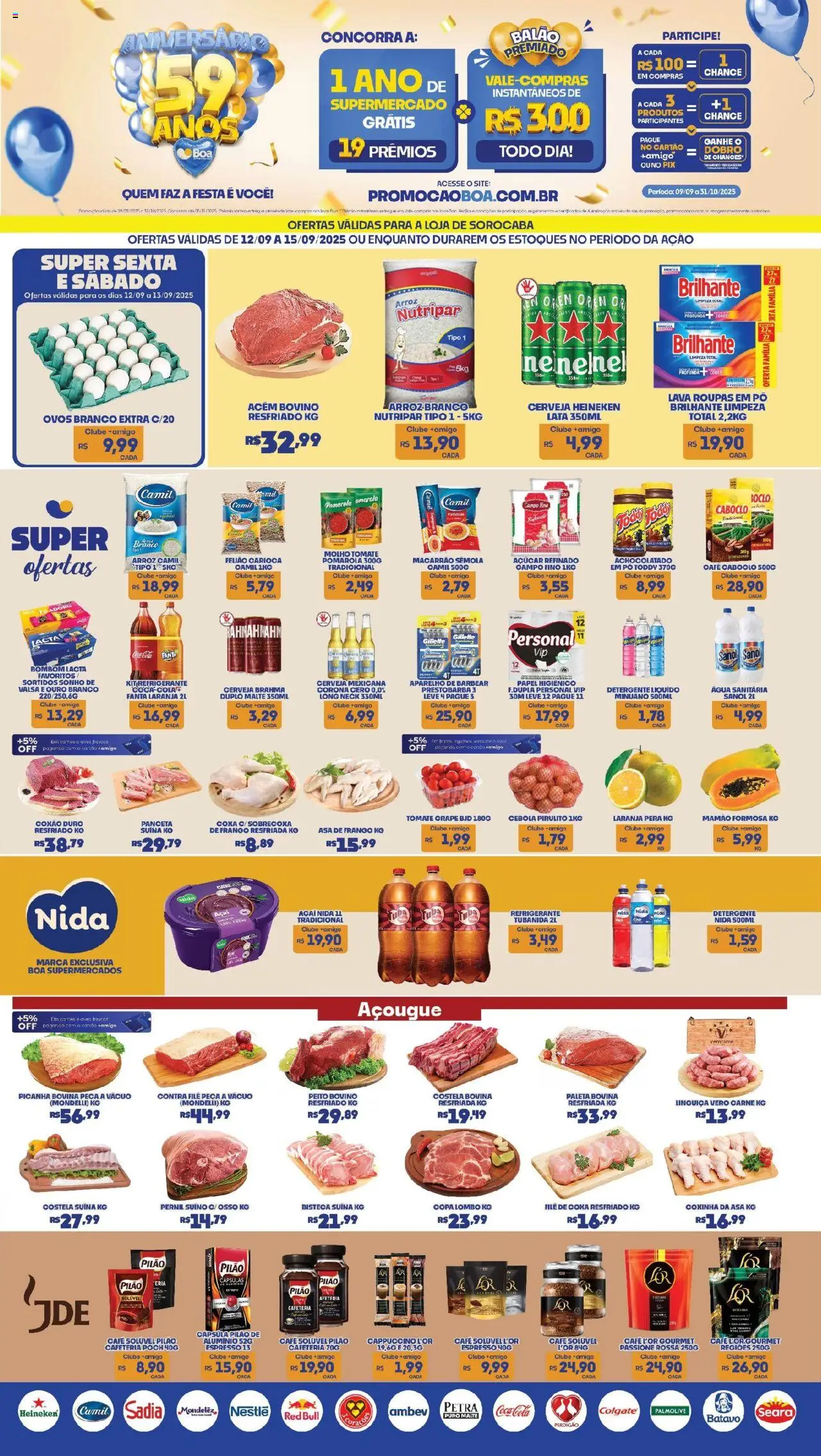 Boa Supermercados Folheto - válido de 12.09.2025 | Página: 1 | Produtos: Asa de frango, Café, Cerveja, Bombom