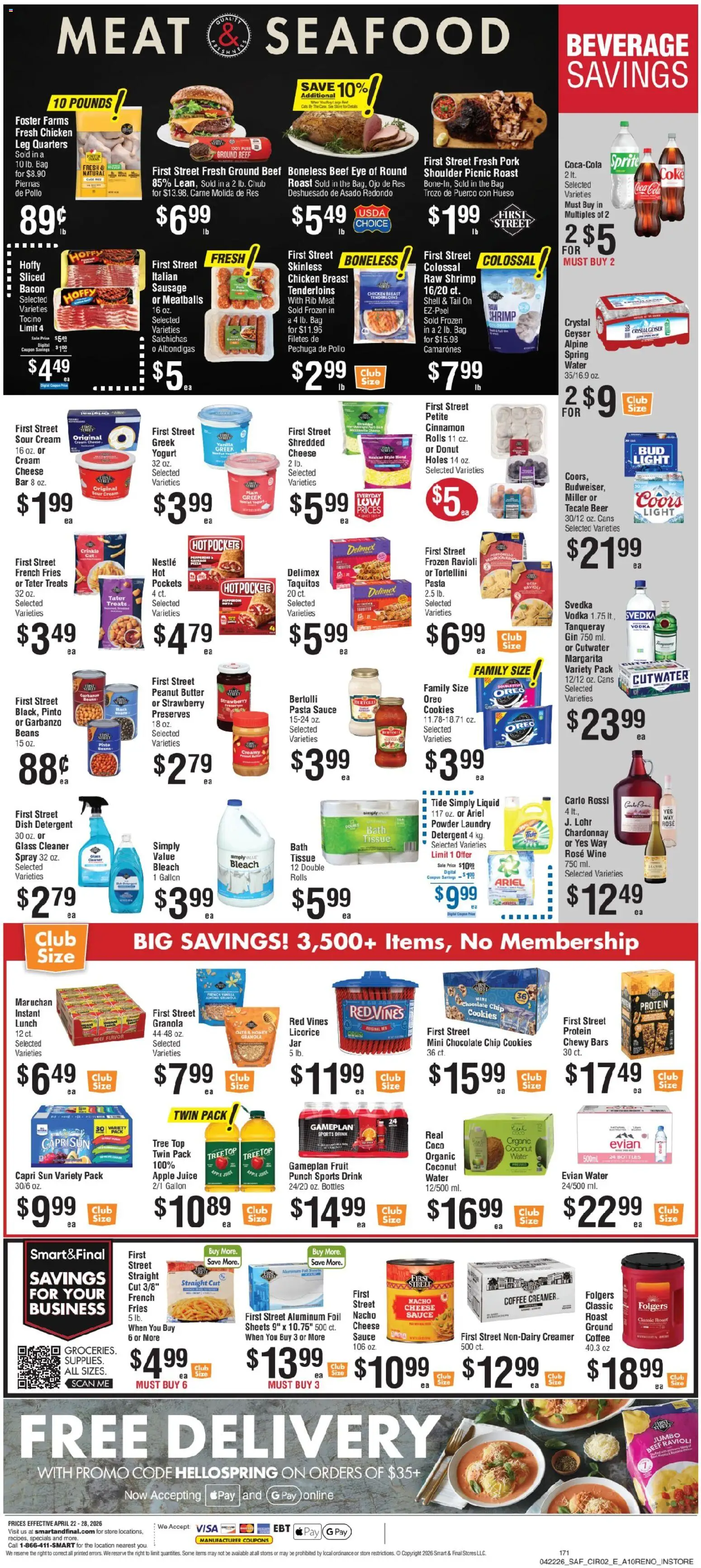 Smart & Final Weekly Ad - valid from 22.04.2026 | Page: 3 | Products: Coffee, Wine, Beer, Seafood