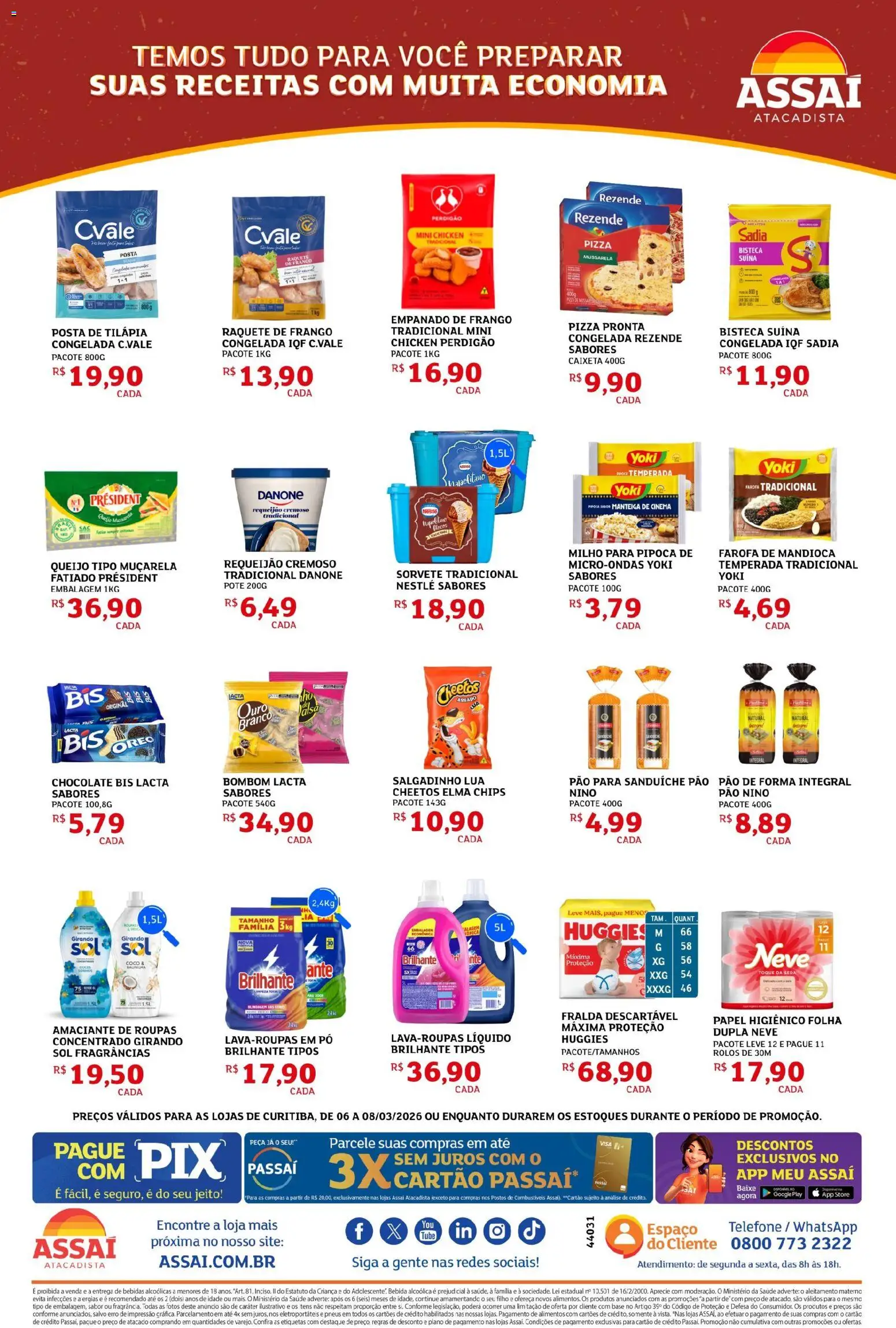 Assaí Atacadista Folheto - válido de 06.03.2026 | Página: 2 | Produtos: Queijo, Telefone, Frango, Amaciante