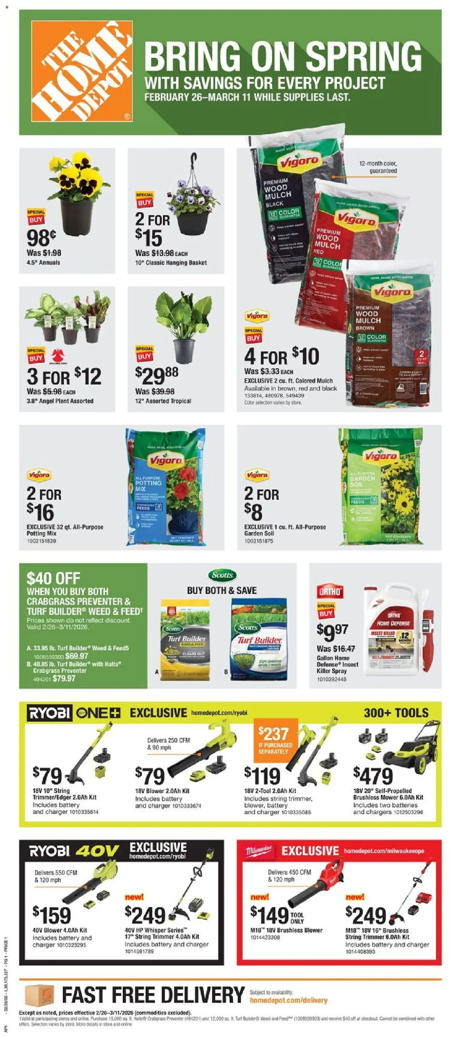 Home Depot Local Ad - GA - valid from 26.02.2026 | Page: 1 | Products: Trimmer, Mower, Basket, Blower