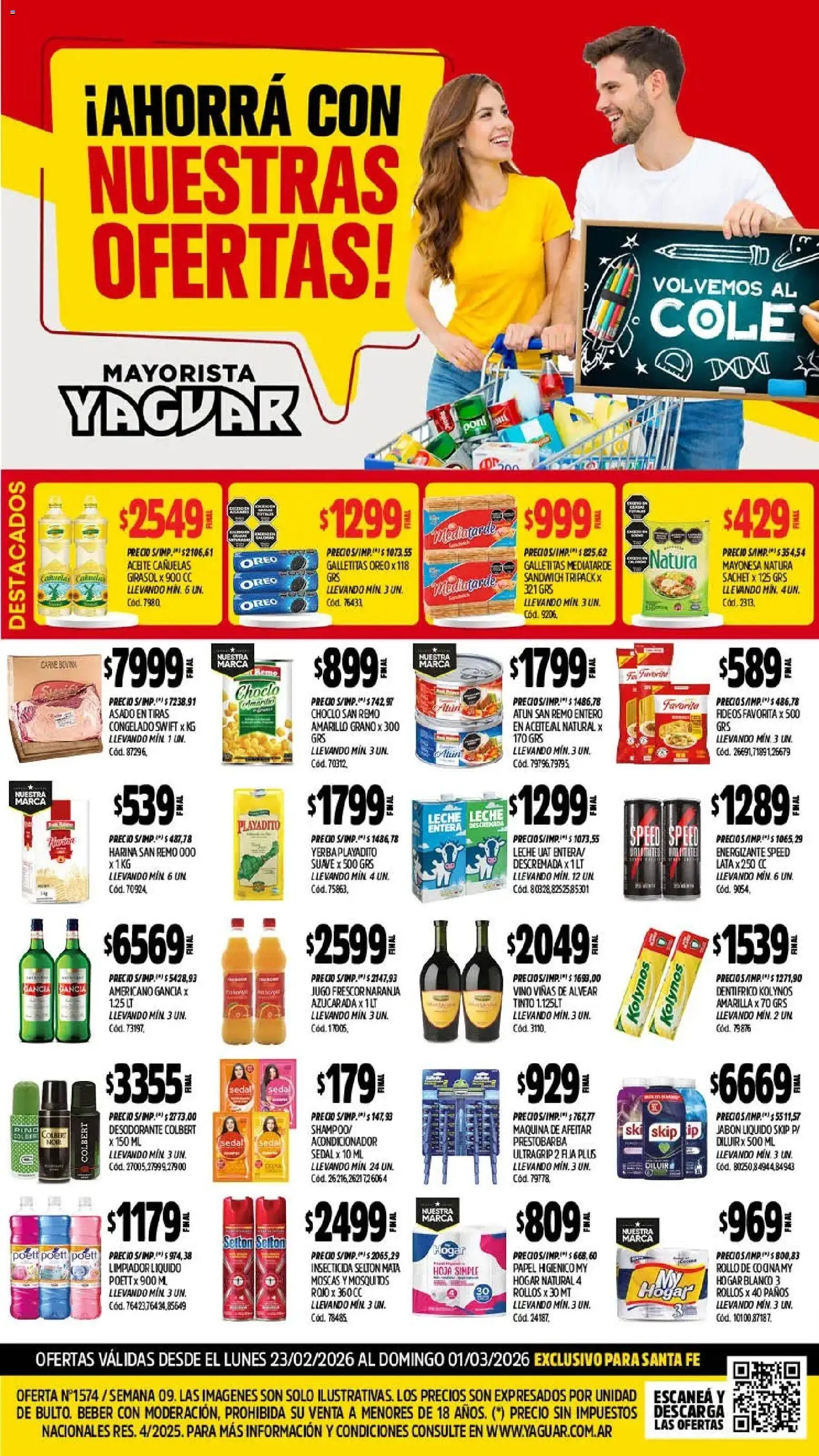 Yaguar - Oferta Semanal Santa Fé │ válido desde el 23.02.2026 | Página: 1 | Productos: Papel higiénico, Aceite, Desodorante, Vino