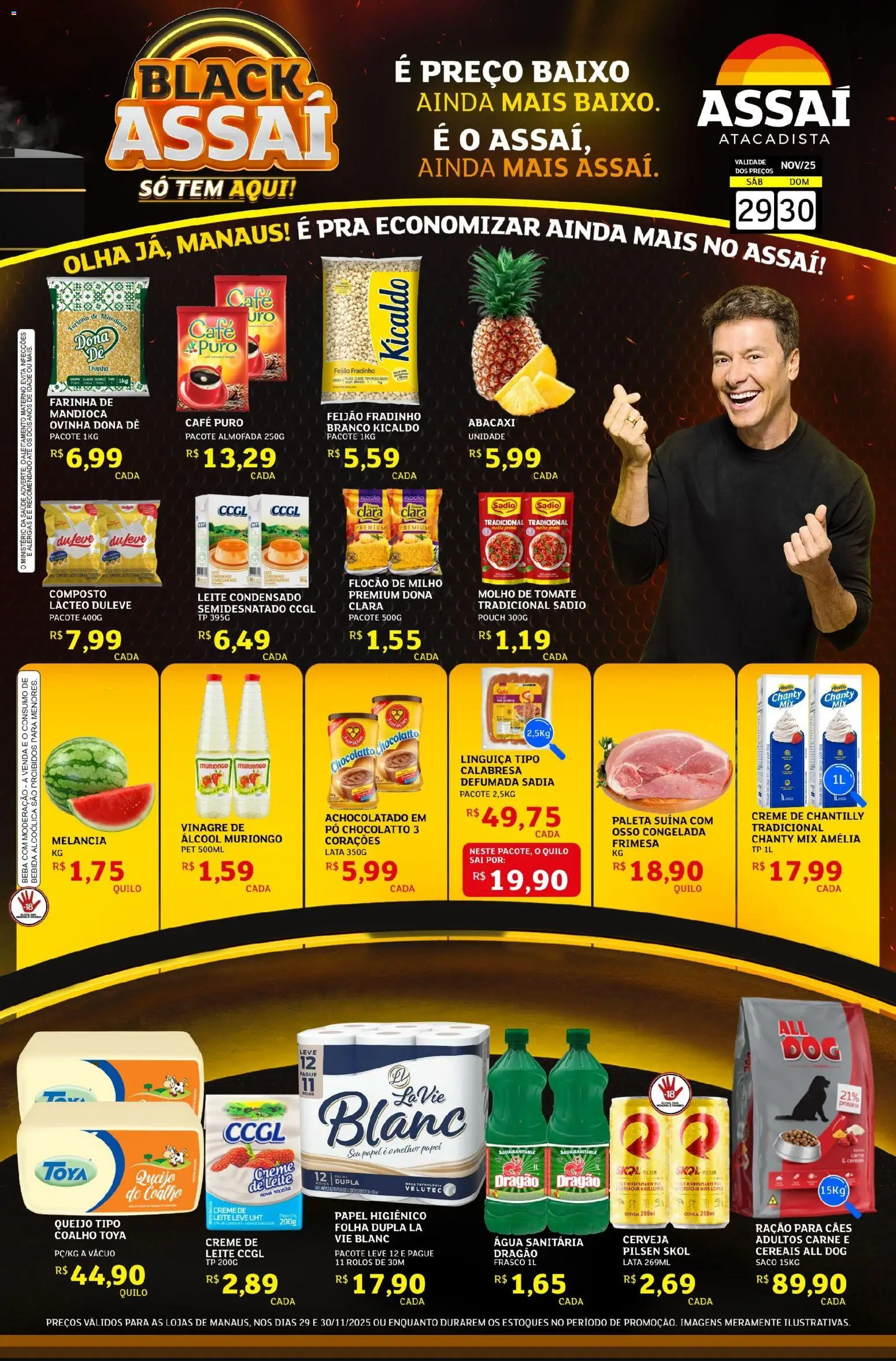 Assaí Atacadista Folheto - válido de 29.11.2025 | Página: 1 | Produtos: Farinha de mandioca, Vinagre, Queijo, Creme de leite