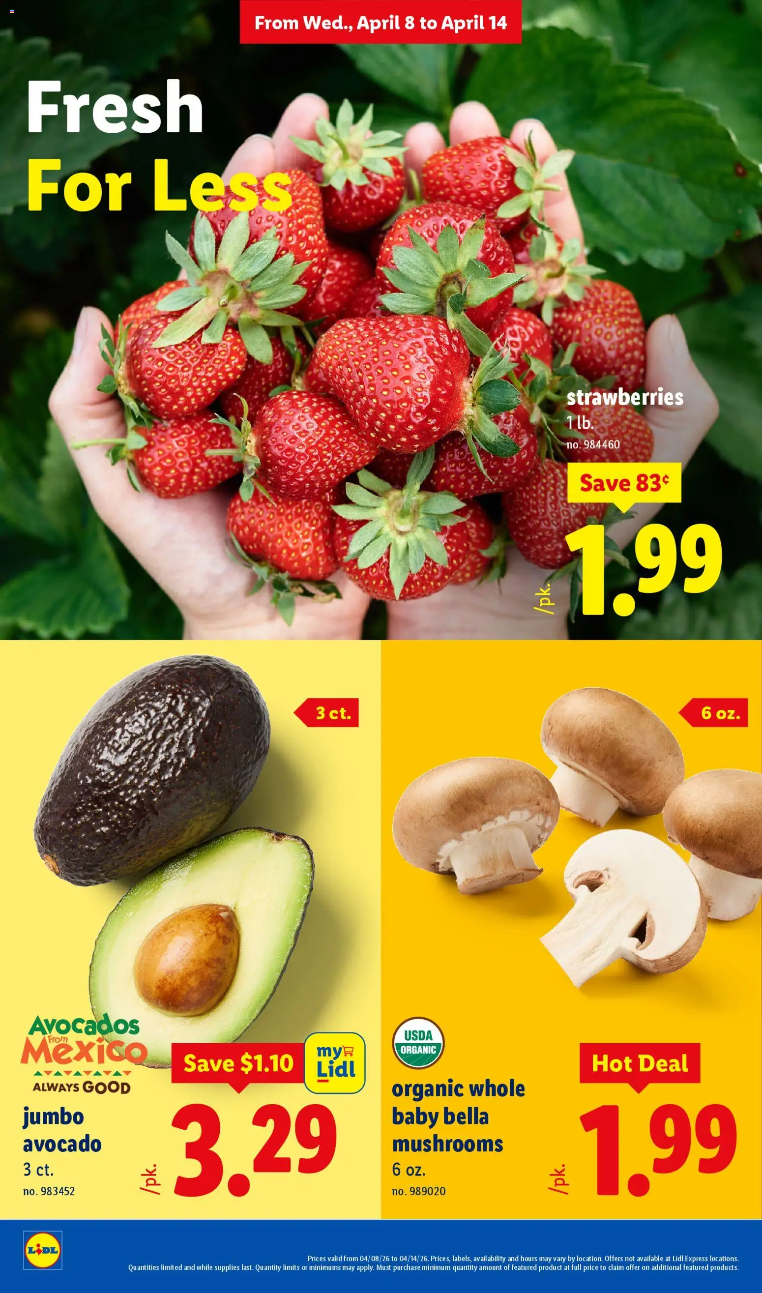 Lidl Weekly Ad - valid from 08.04.2026 | Page: 14 | Products: Mushrooms, Strawberries, Avocado