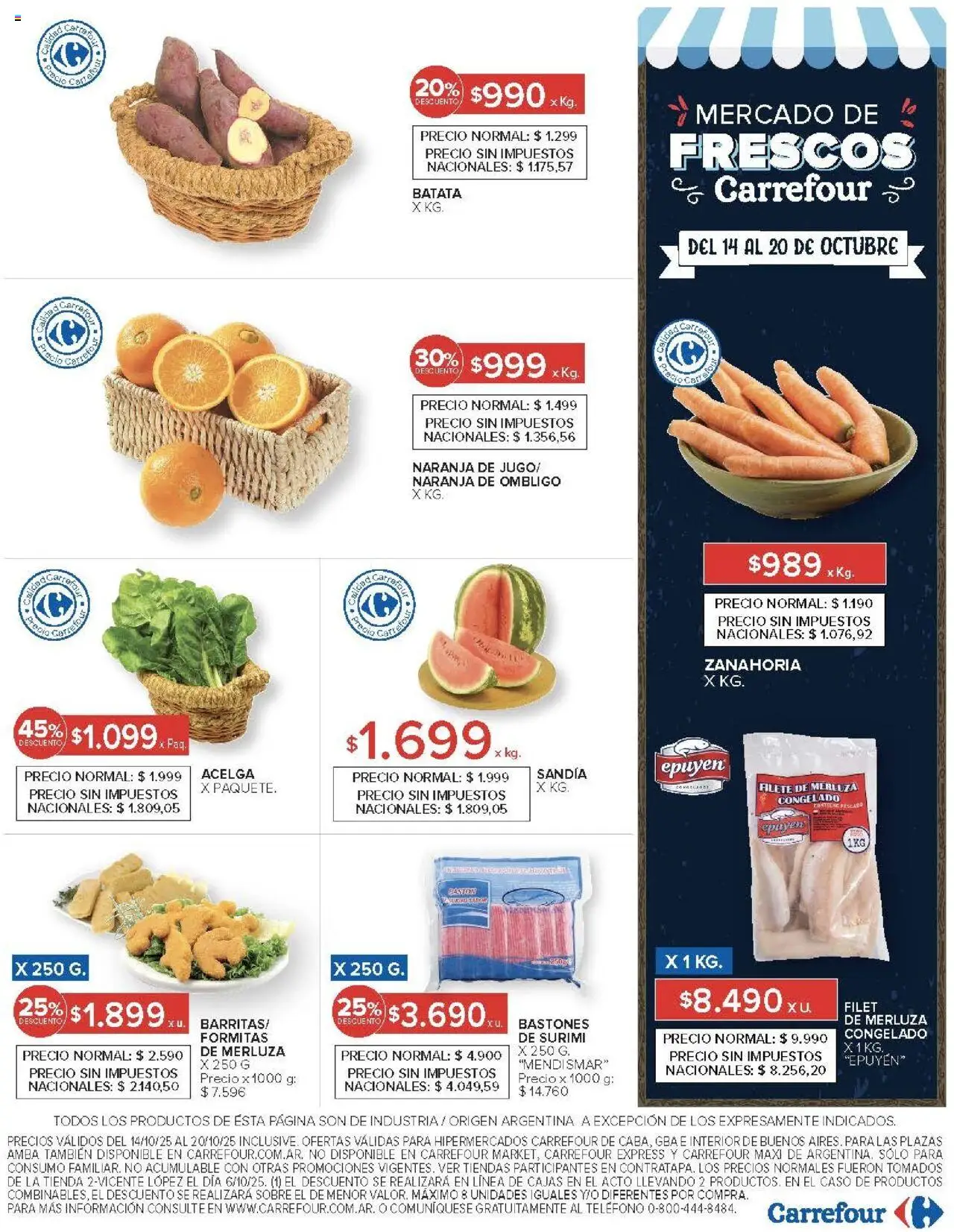 Carrefour ofertas │ válido desde el 14.10.2025 | Página: 19 | Productos: Teléfono, Sobre, Acelga, Zanahoria