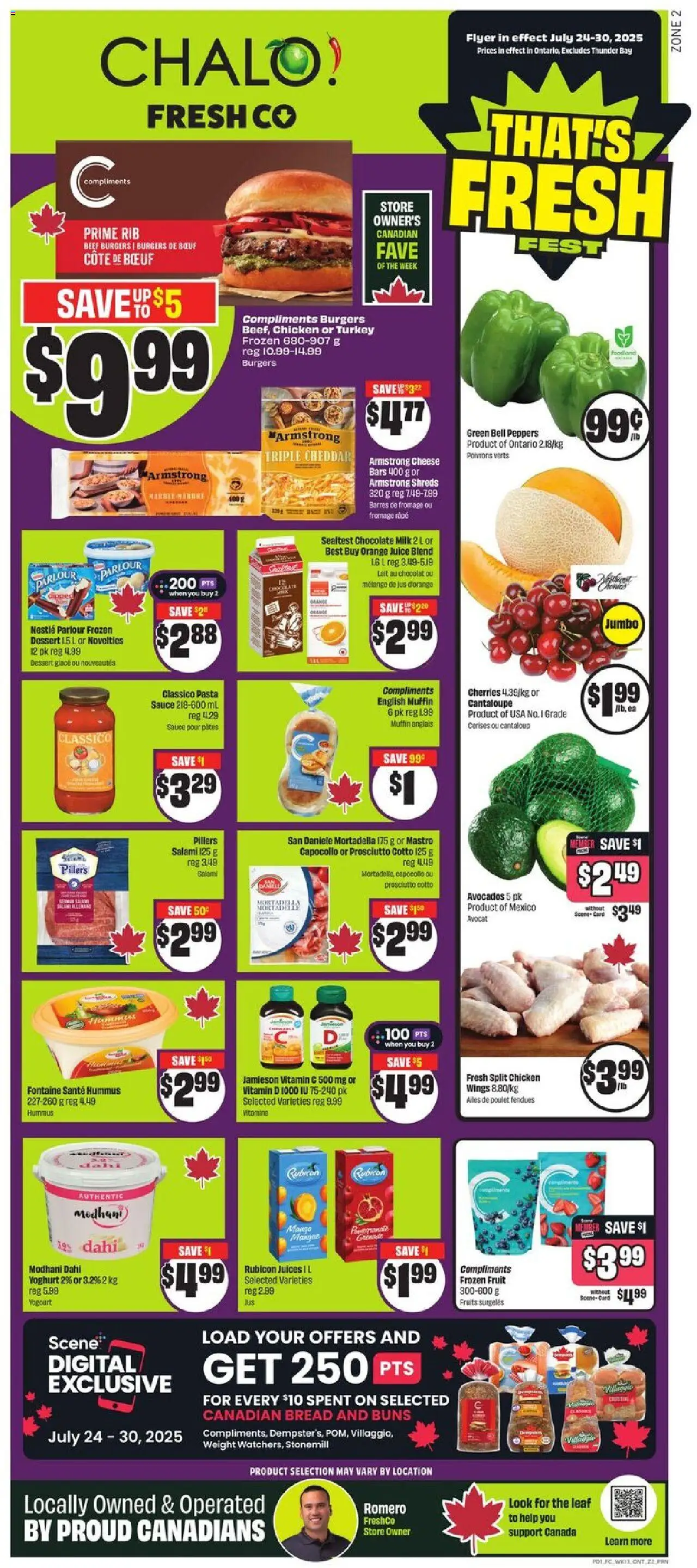 FreshCo flyer valid from 24.07.2025 | Page: 1 | Products: Beef, Turkey, Bread, Juice
