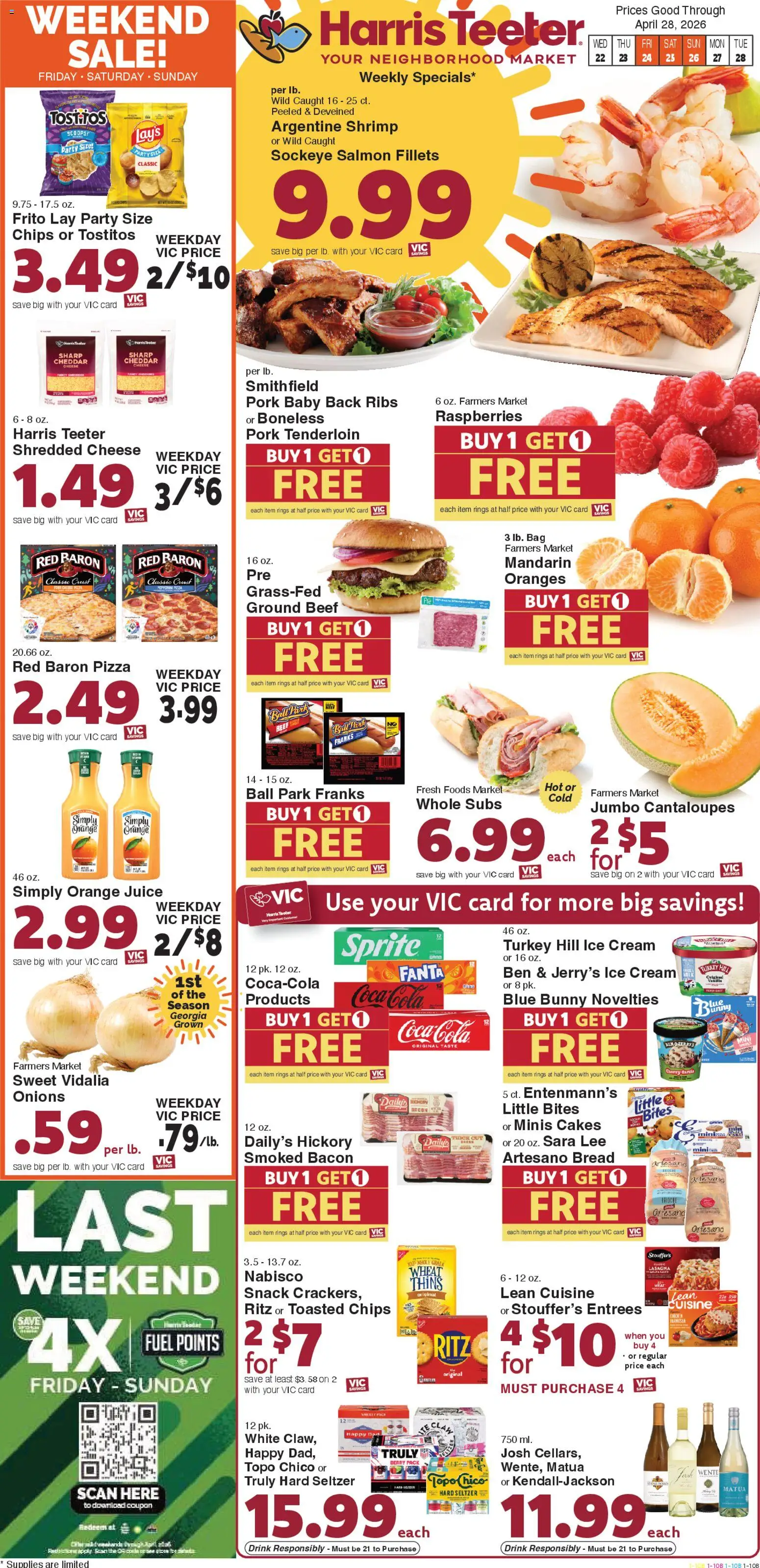 Harris Teeter Weekly Ad - SC - valid from 22.04.2026 | Page: 1 | Products: Cantaloupes, Pizza, Pork, Ice cream