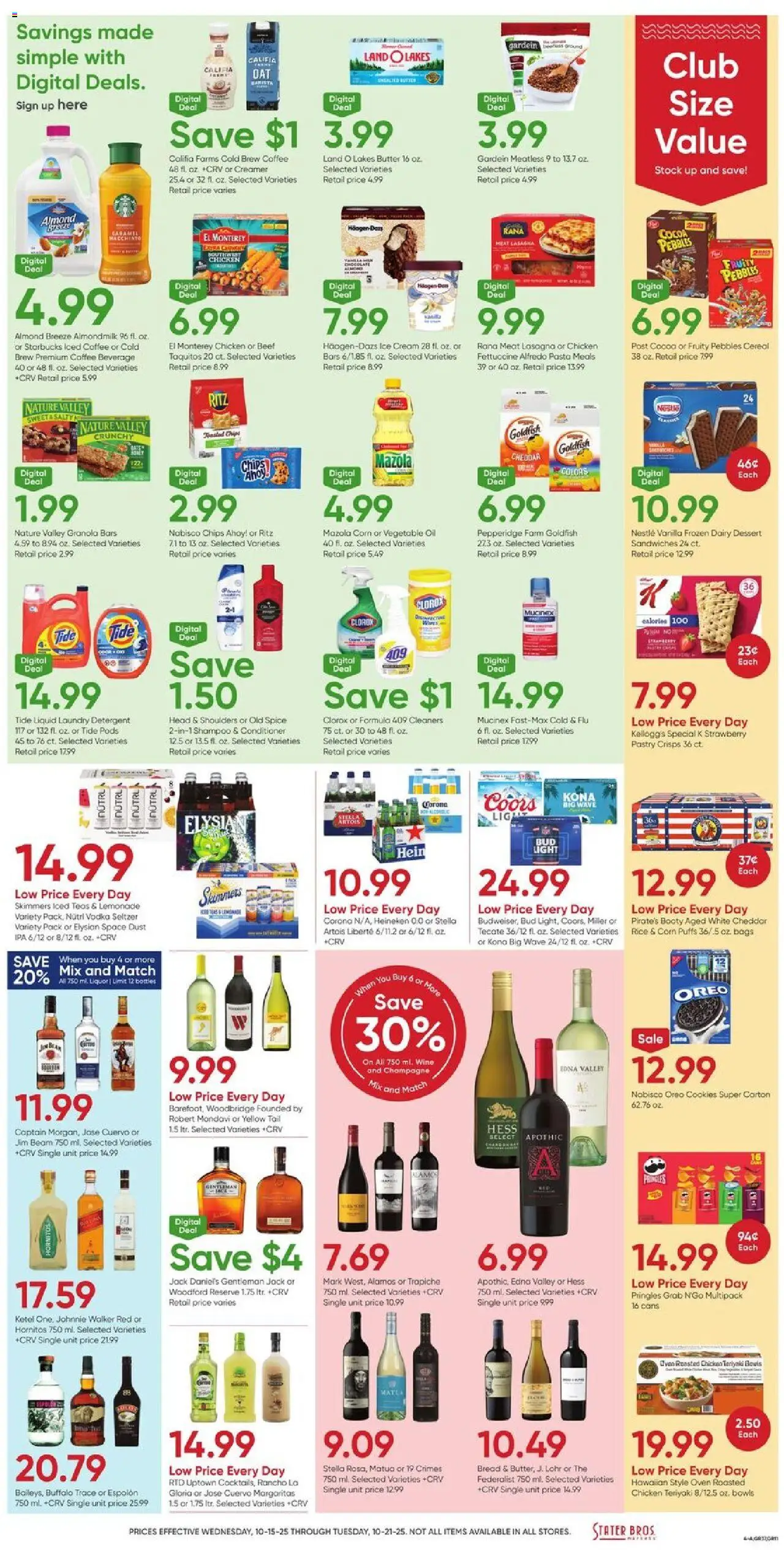 Stater Bros Weekly Ad - valid from 15.10.2025 | Page: 4 | Products: Corn, Wine, Pasta, Cookies