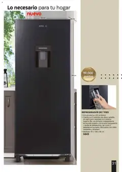 Vista previa de REFRIGERADOR DE 7 PIES, Incluye una luz LED al interior, Cuenta con 2 estantes de altura variable, un cajón para vegetales con estante superior fijo, un enfriador independiente en la parte superior con puerta transparente y ajuste de temperatura, asi como 3 estantes en la puerta, fabricados con vidrio resistente y duradero, Medicias: 50 x 128 x 56 cm, nuevo folleto de la tienda, válido en México a partir del 13.06.2025 | Página: 31