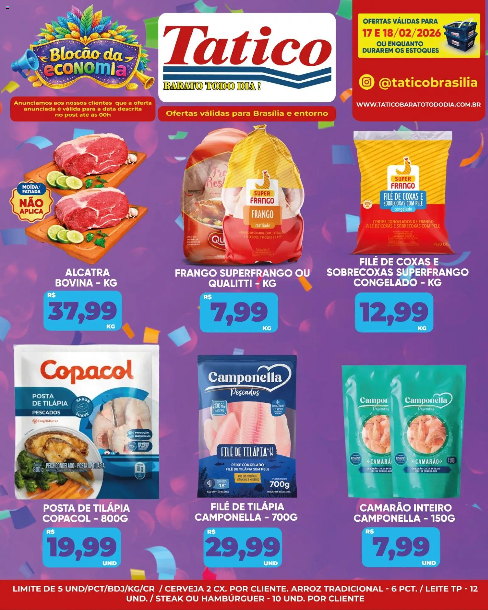 Tatico Folheto - válido de 19.02.2026 | Página: 28 | Produtos: Tilápia, Cerveja, Arroz, Peixe