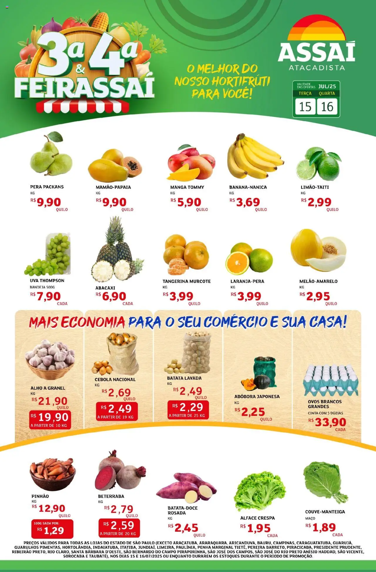 Assaí Atacadista Folheto - válido de 15.07.2025 | Página: 1 | Produtos: Pera, Alho, Ovos, Bandeja