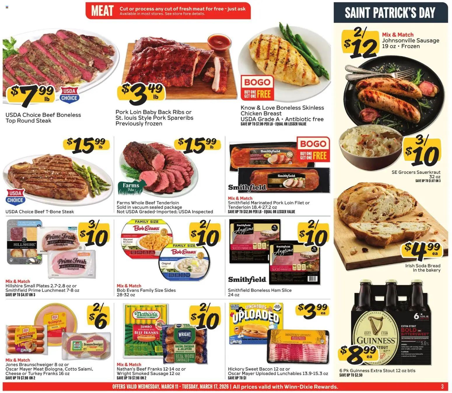 Winn Dixie Weekly Circular - GA - valid from 11.03.2026 | Page: 3 | Products: Bread, Ham, Pork, Beef