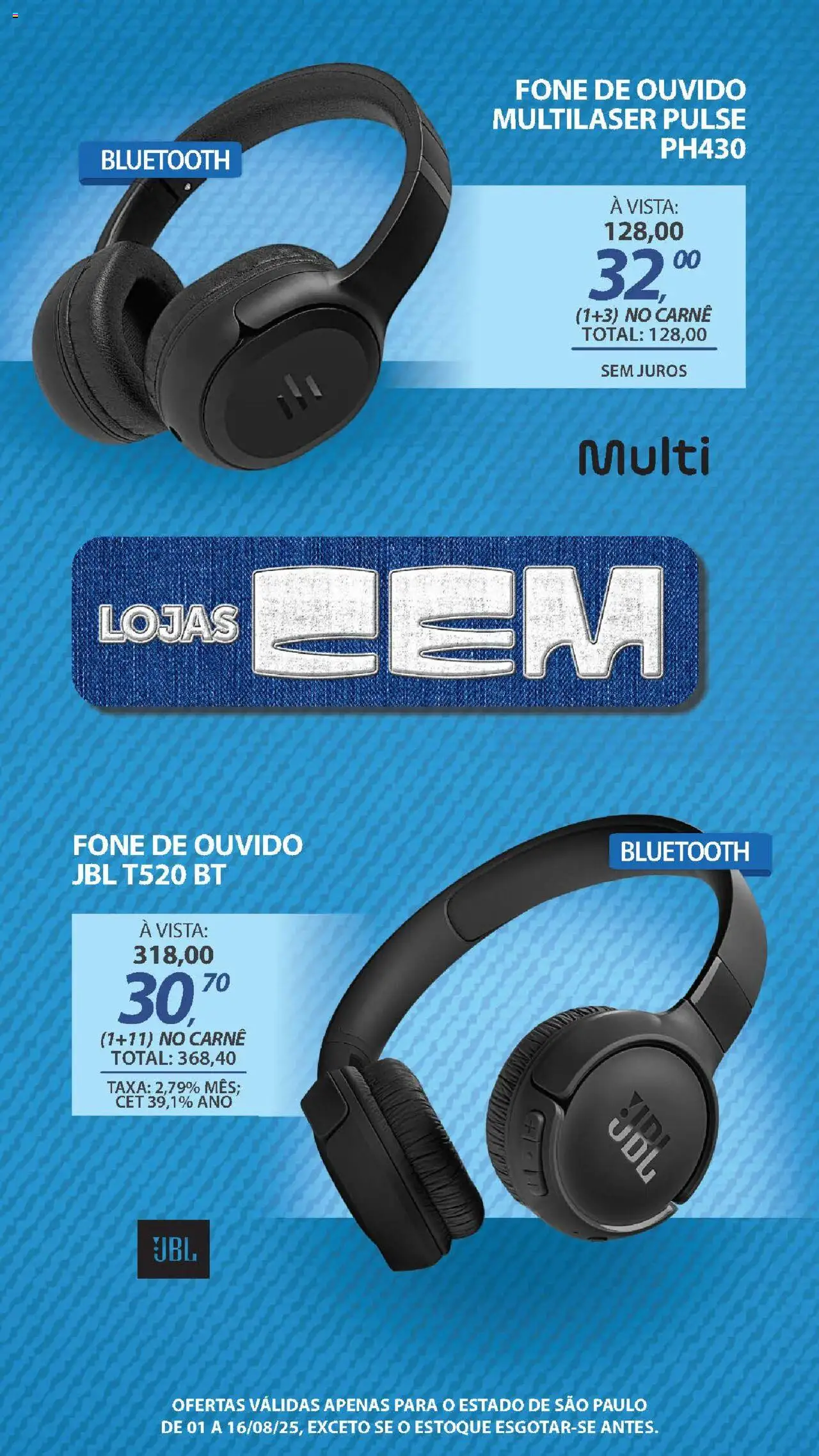 Lojas Cem Folheto - válido de 01.08.2025 | Página: 50 | Produtos: Carne, Fone de ouvido