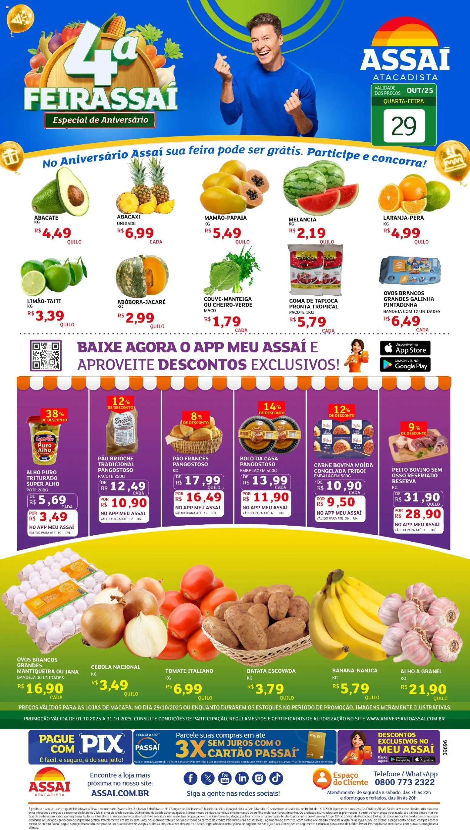 Assaí Atacadista Folheto - válido de 29.10.2025 | Página: 1 | Produtos: Melancia, Pneus, Base, Bolo