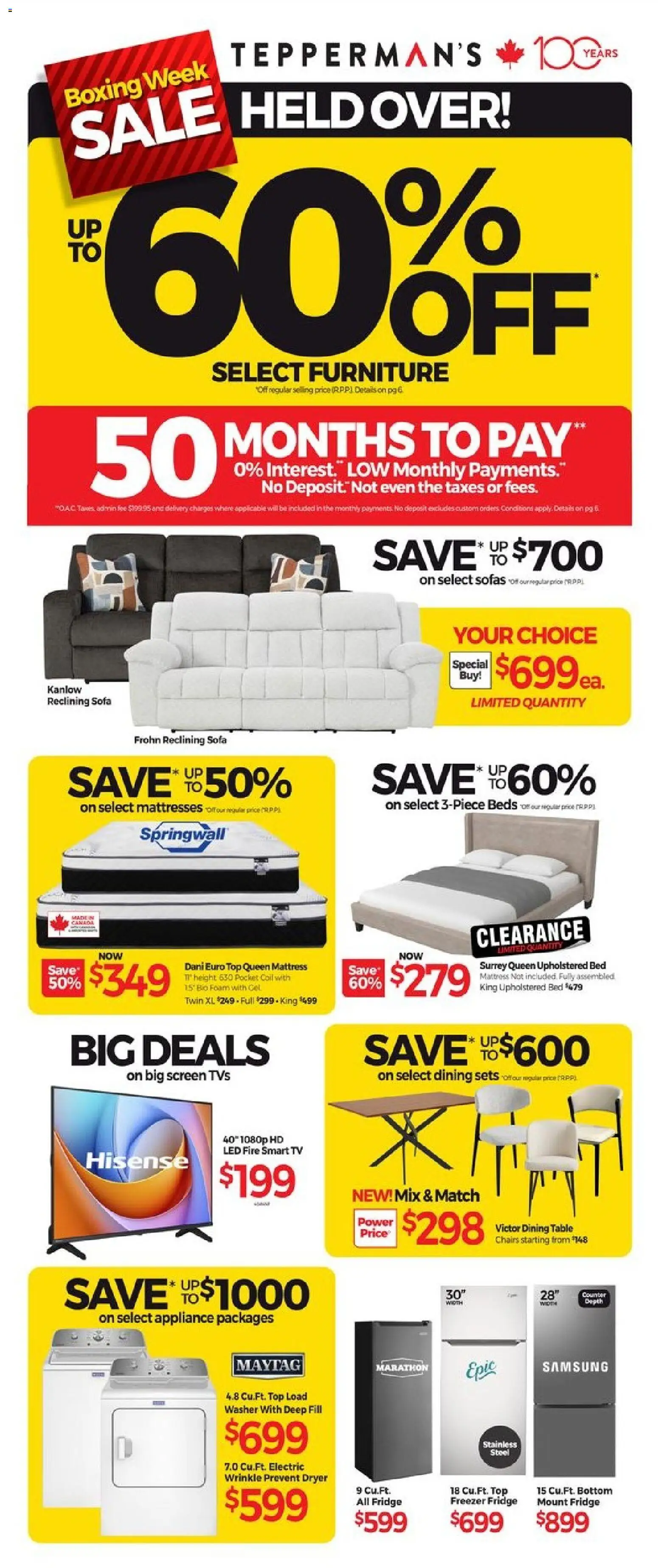 Tepperman's flyer valid from 01.01.2026 | Page: 5 | Products: Tv, Freezer, Bed, Table