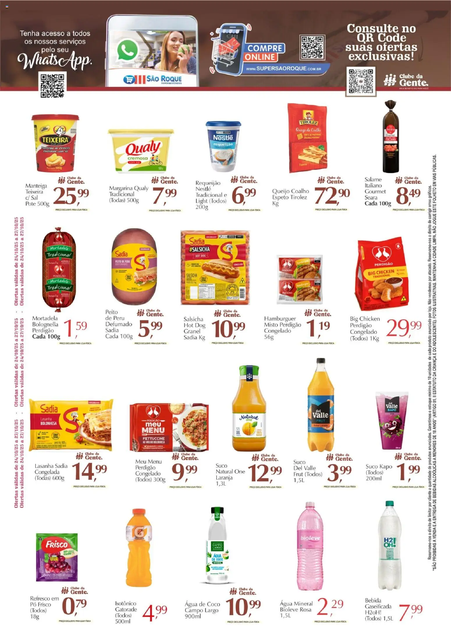 São Roque Supermercados Folheto - válido de 24.10.2025 | Página: 4 | Produtos: Água de coco, Gatorade, Manteiga, Mortadela