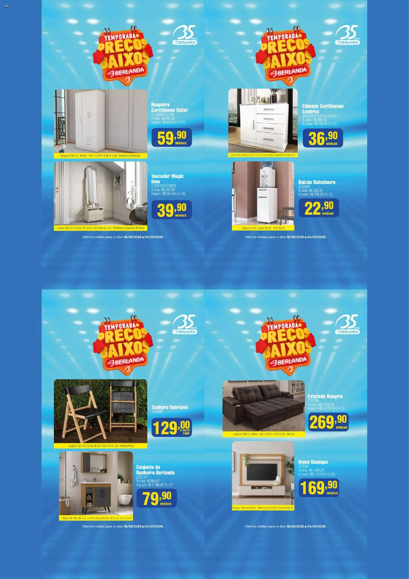 Berlanda Folheto - válido de 15.01.2026 | Página: 13 | Produtos: Cômoda, Bebedouro, Cadeira, Tv