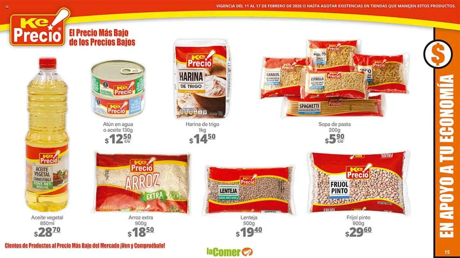 Nuevas ofertas de La Comer válidas en toda la República Mexicana desde el 11.02.2026. ¡Encuentra las mejores ofertas en La Comer folleto! | Página: 15 | Productos: Atún, Aceite, Arroz, Pasta