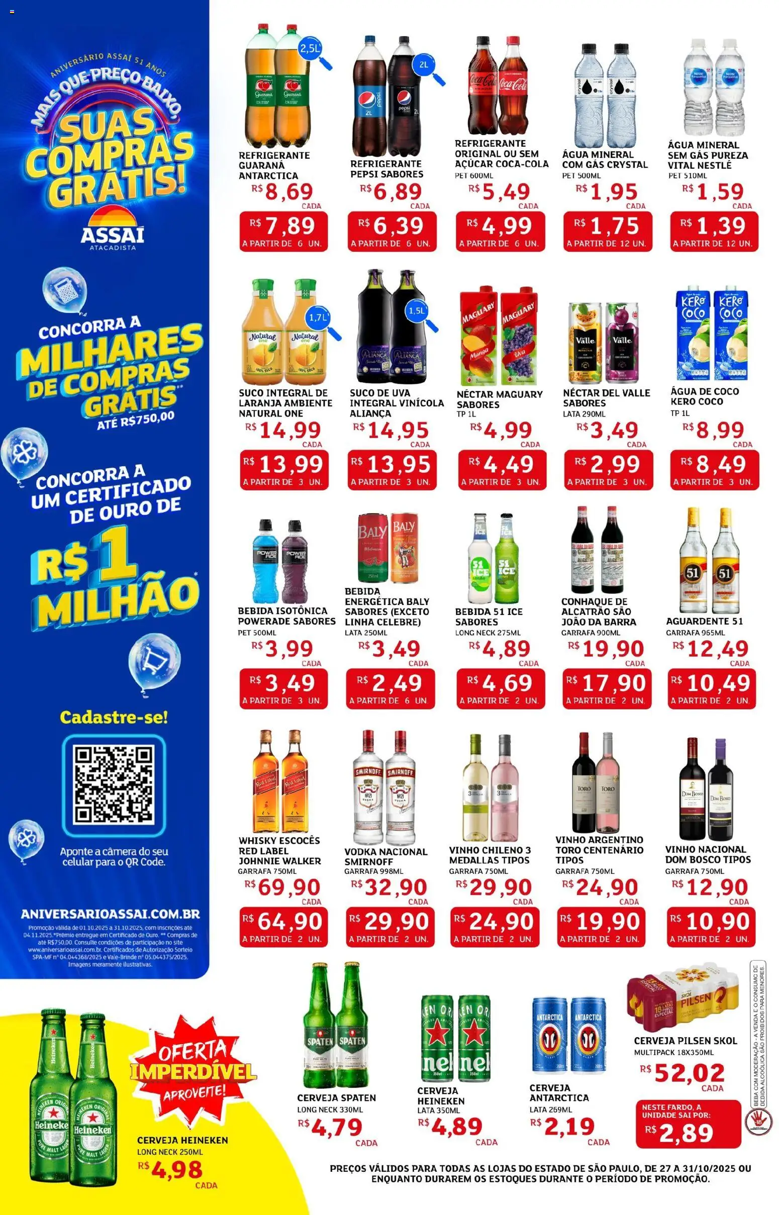 Assaí Atacadista Folheto - válido de 27.10.2025 | Página: 4 | Produtos: Aliança, Vinho, Cerveja Heineken, Refrigerante