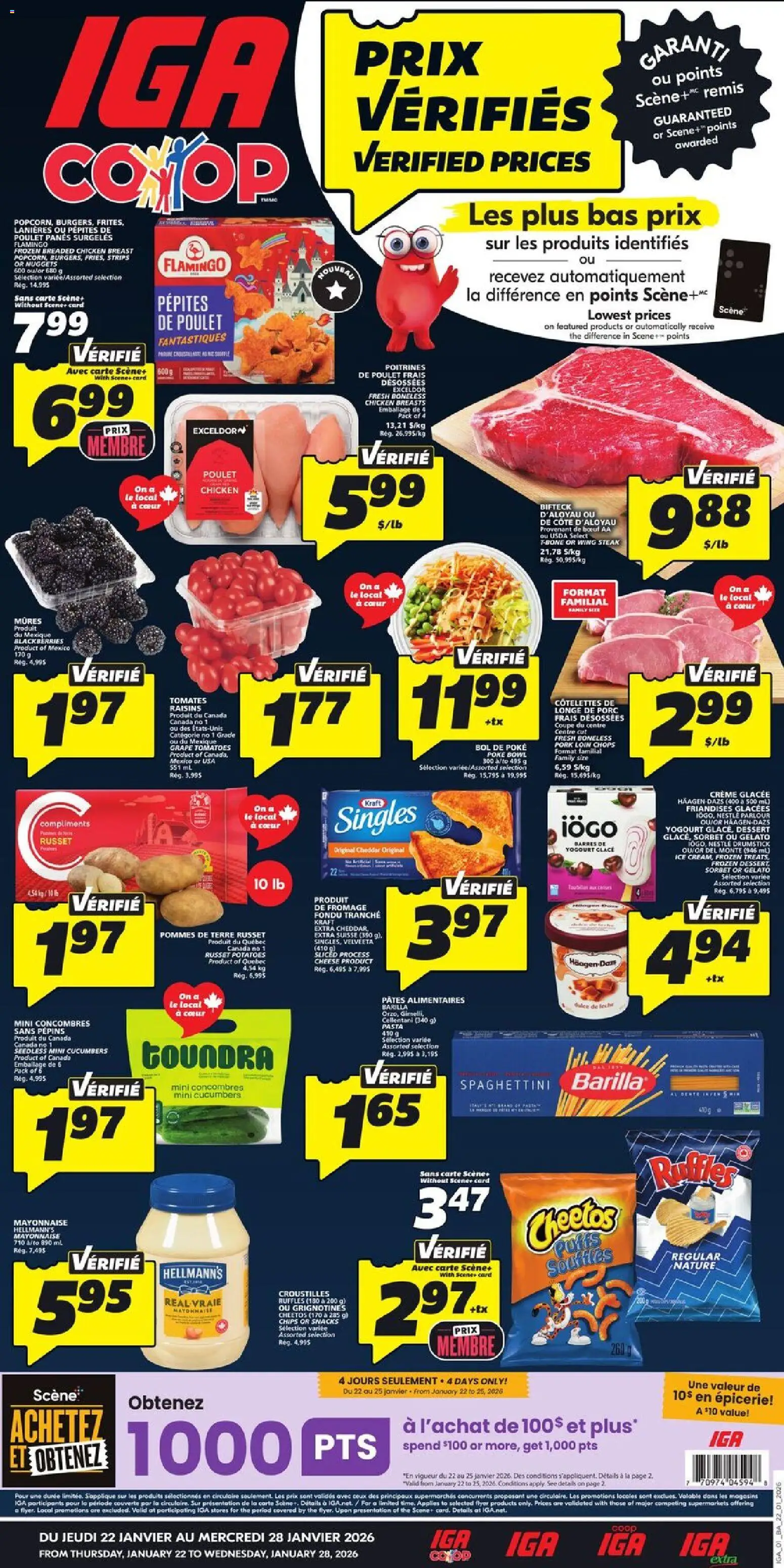 IGA flyer valid from 22.01.2026 | Page: 1 | Products: Pasta, Chips, Potatoes, Chicken
