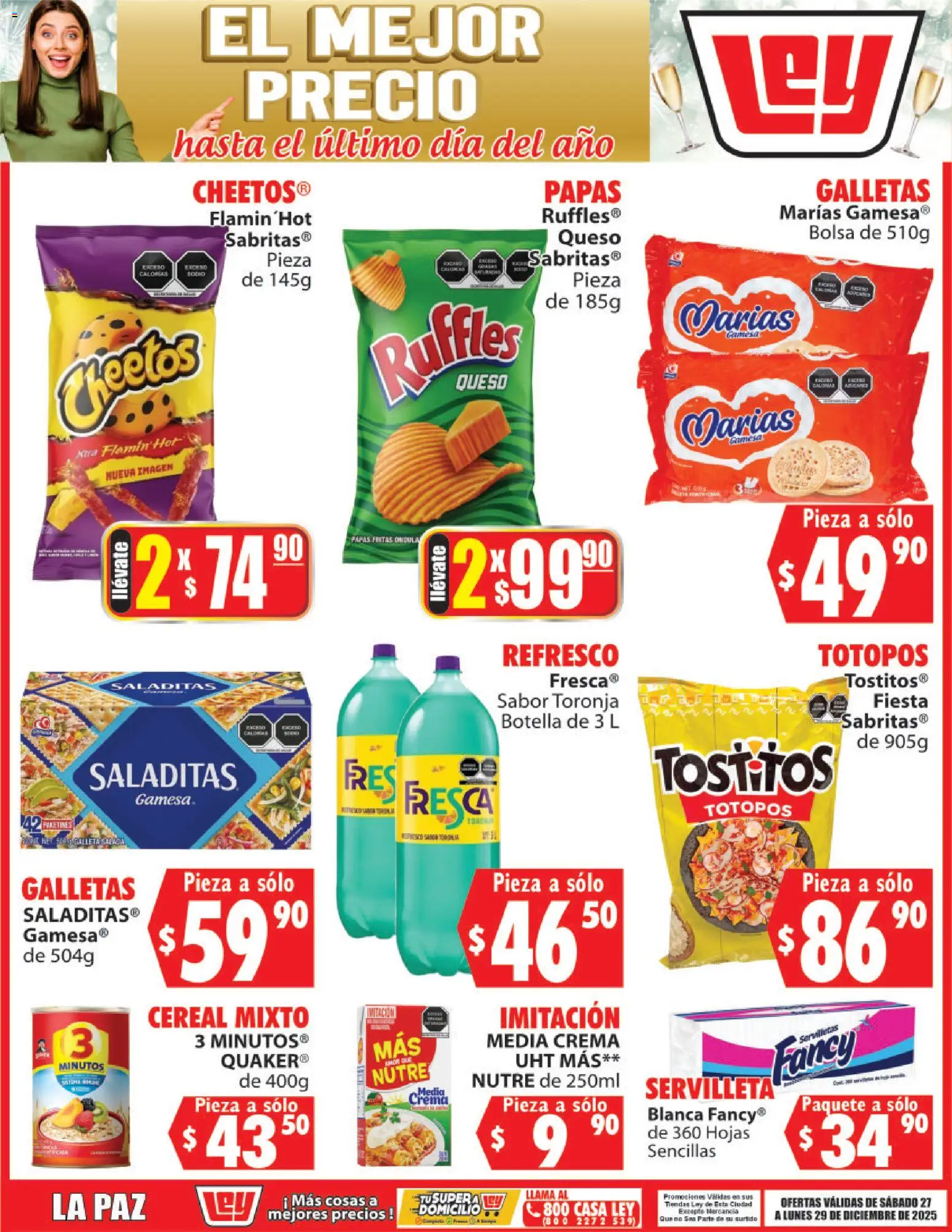 Nuevas ofertas de Casa Ley válidas en toda la República Mexicana desde el 27.12.2025. ¡Encuentra las mejores ofertas en Casa Ley folleto El Mejor Precio! | Página: 3 | Productos: Crema, Bolsa, Queso, Toronja