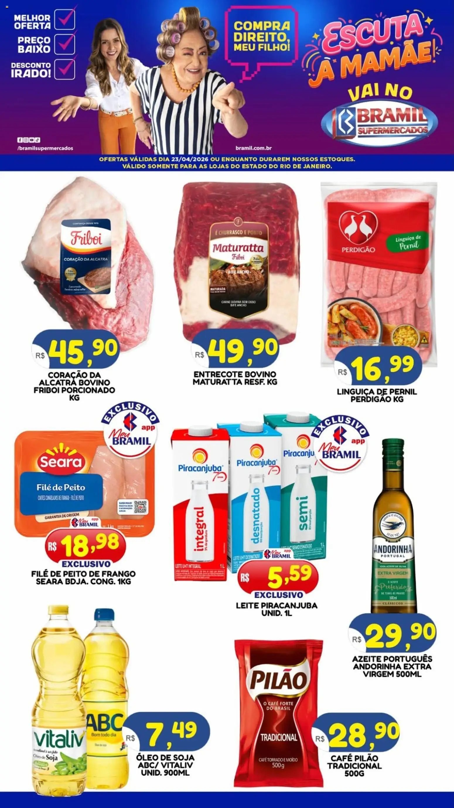 Bramil Supermercados Folheto - válido de 23.04.2026 | Página: 1 | Produtos: Alcatra, Óleo, Café, Baixo