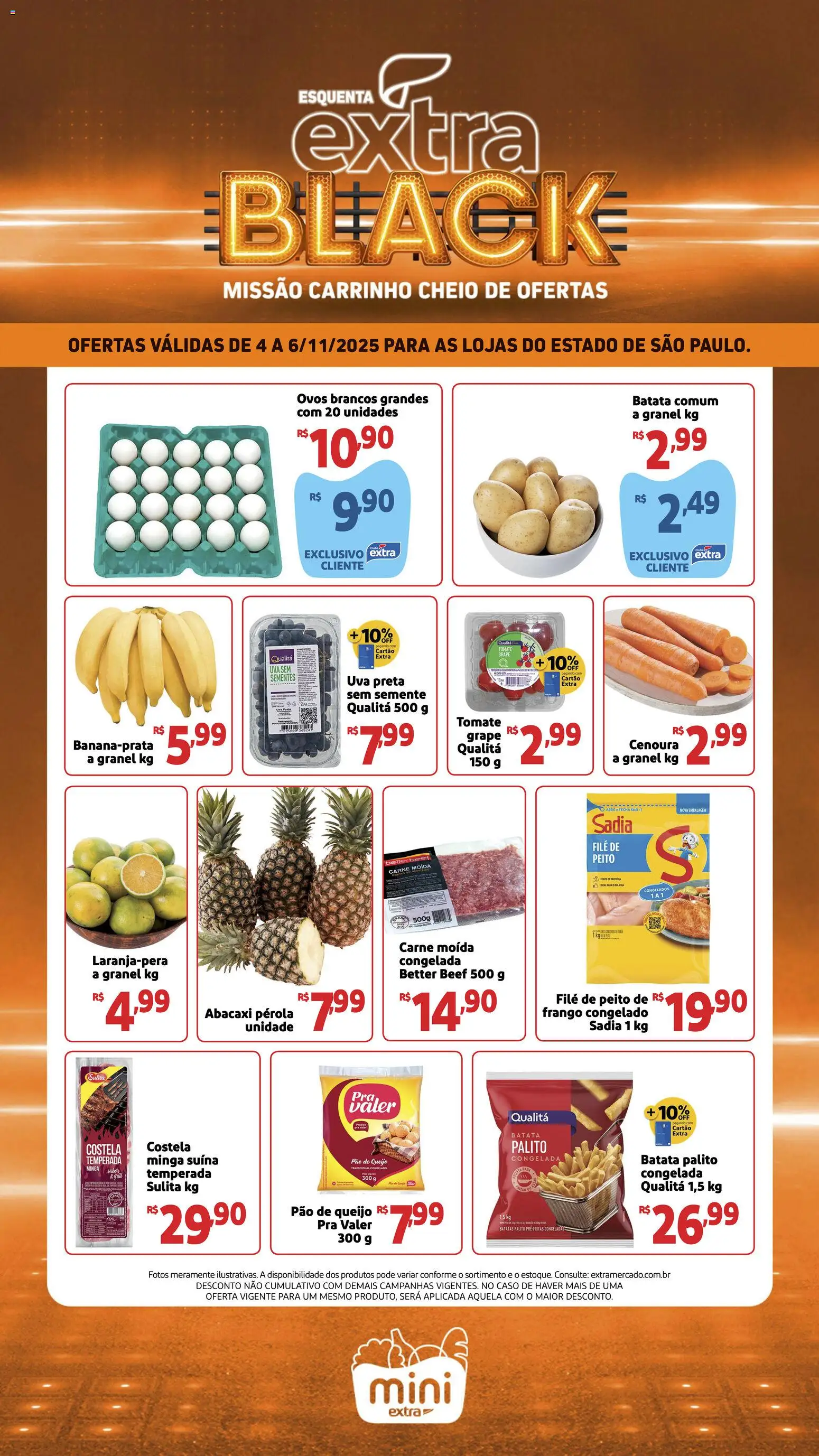 Mini Extra Folheto - válido de 04.11.2025 | Página: 1 | Produtos: Queijo, Ovos, Cenoura, Frango