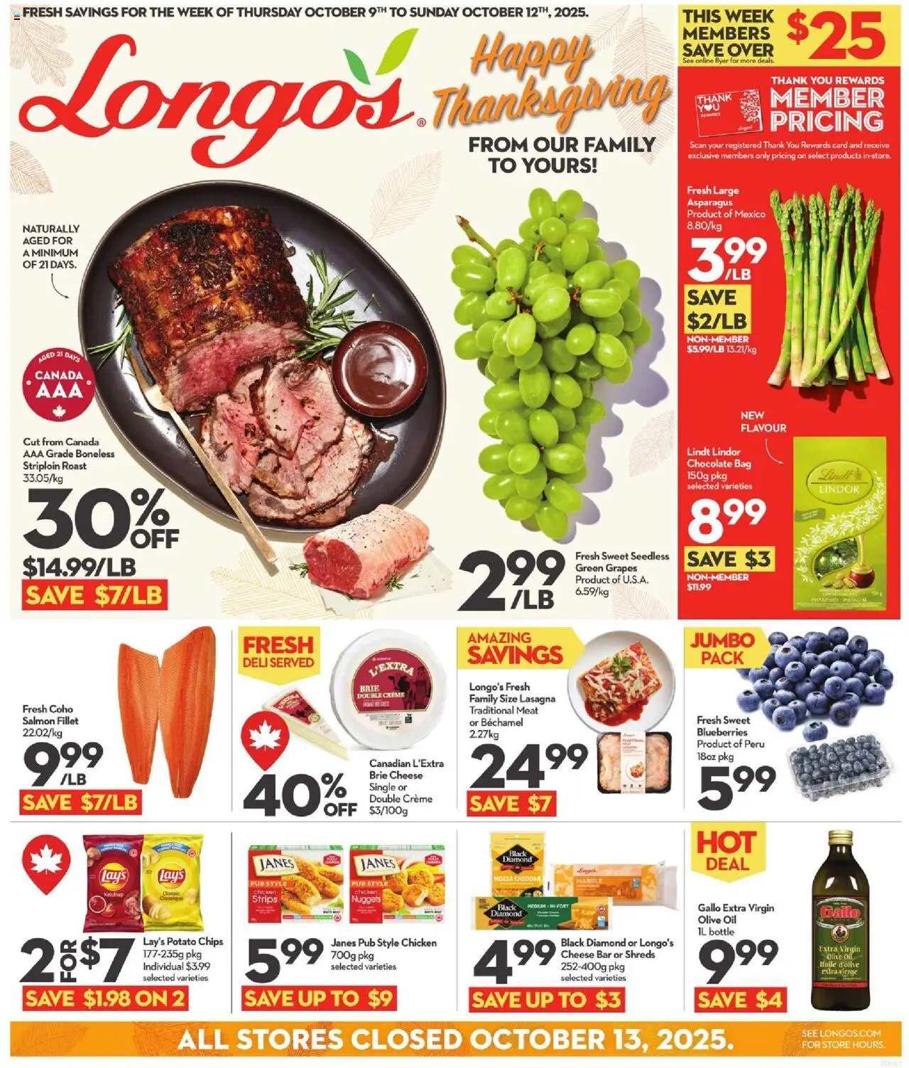 Longo's flyer valid from 09.10.2025 | Page: 1 | Products: Chips, Cheese, Oil, Chocolate