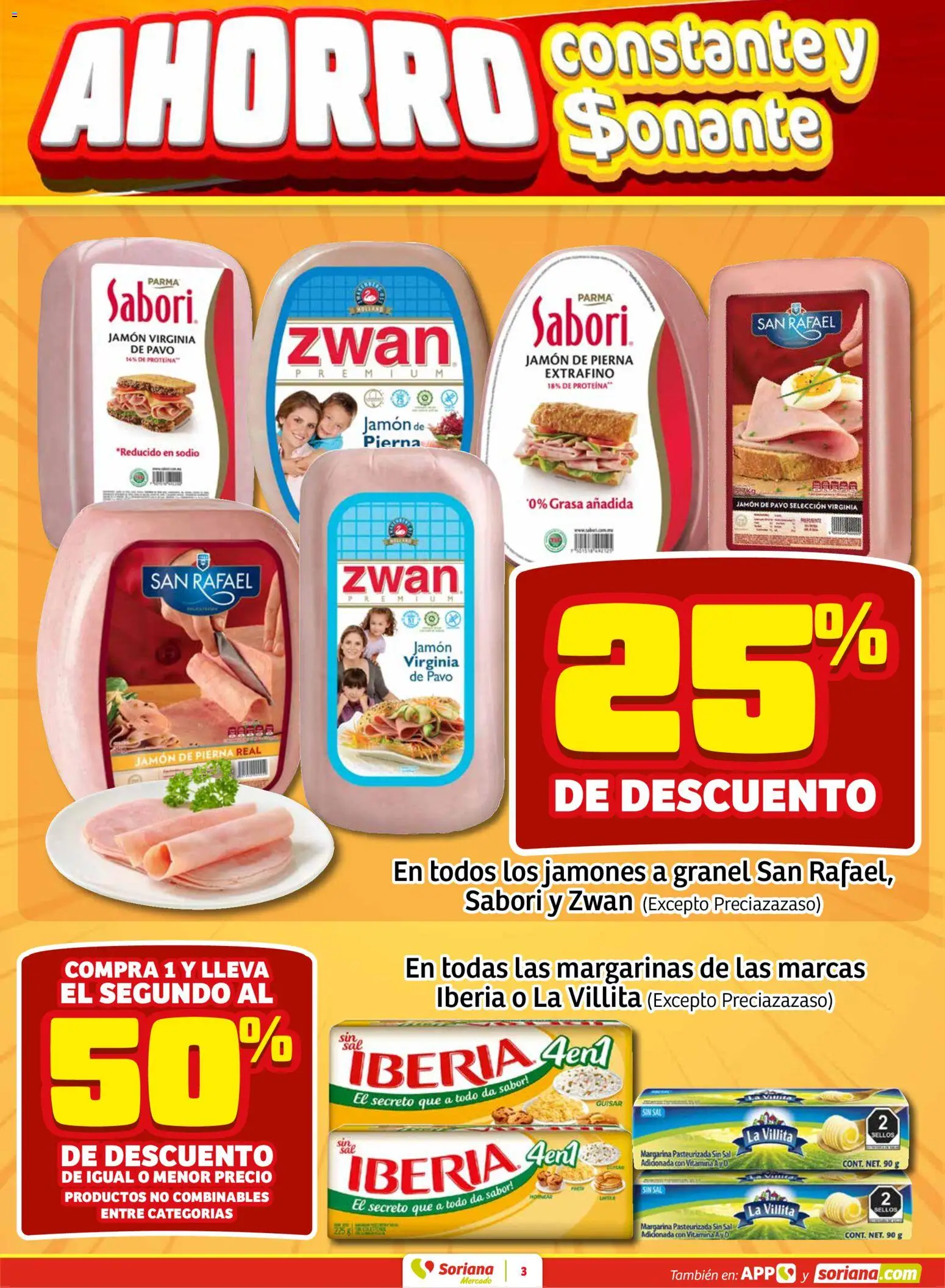 Nuevas ofertas de Soriana válidas en toda la República Mexicana desde el 15.01.2026. ¡Encuentra las mejores ofertas en Soriana - Fin de Semana Mercado: Nuevo León! | Página: 3 | Productos: Sal, Jamón, Margarina