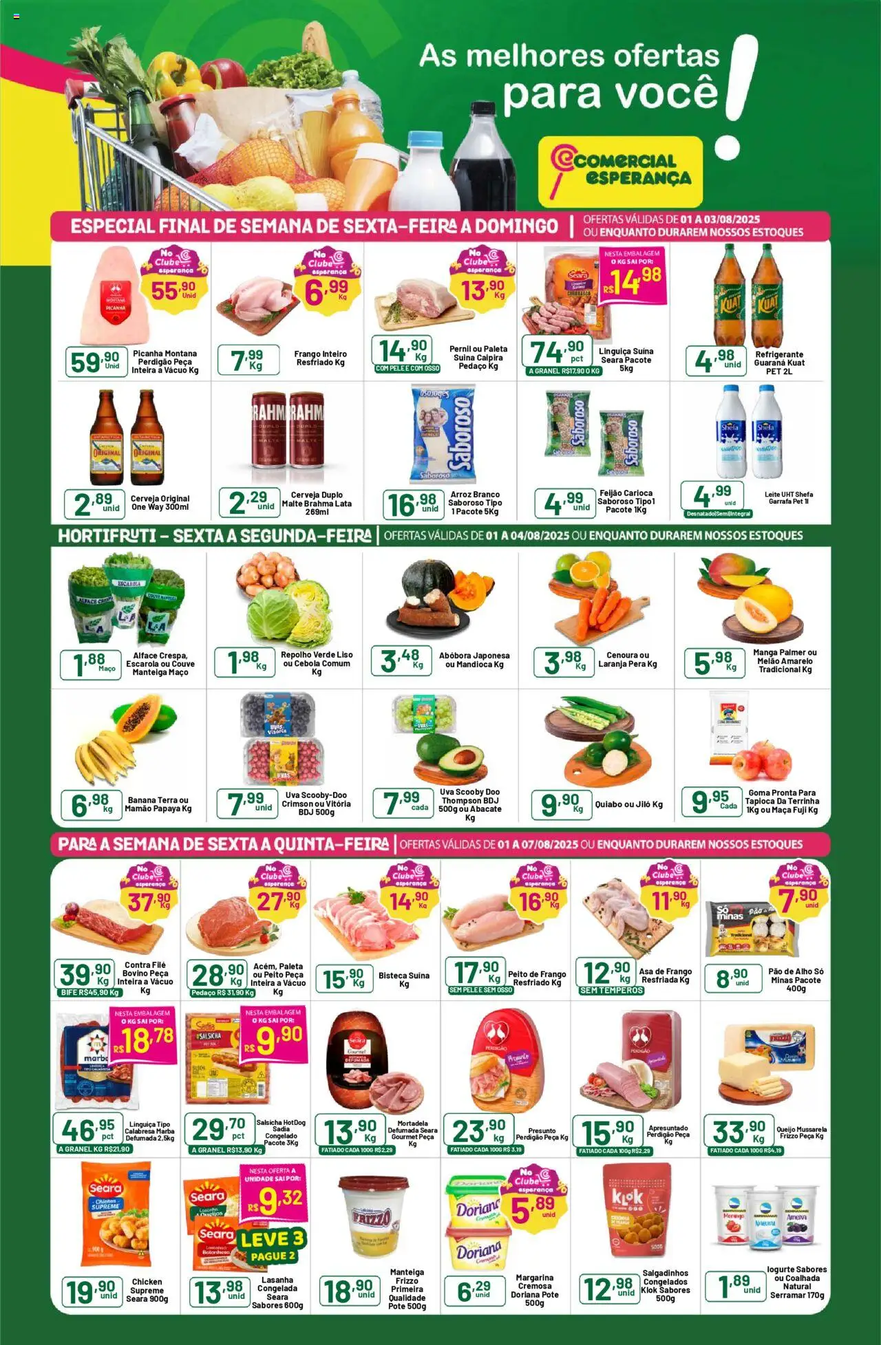Comercial Esperança Folheto - válido de 01.08.2025 | Página: 1 | Produtos: Abóbora, Guaraná, Manteiga, Margarina