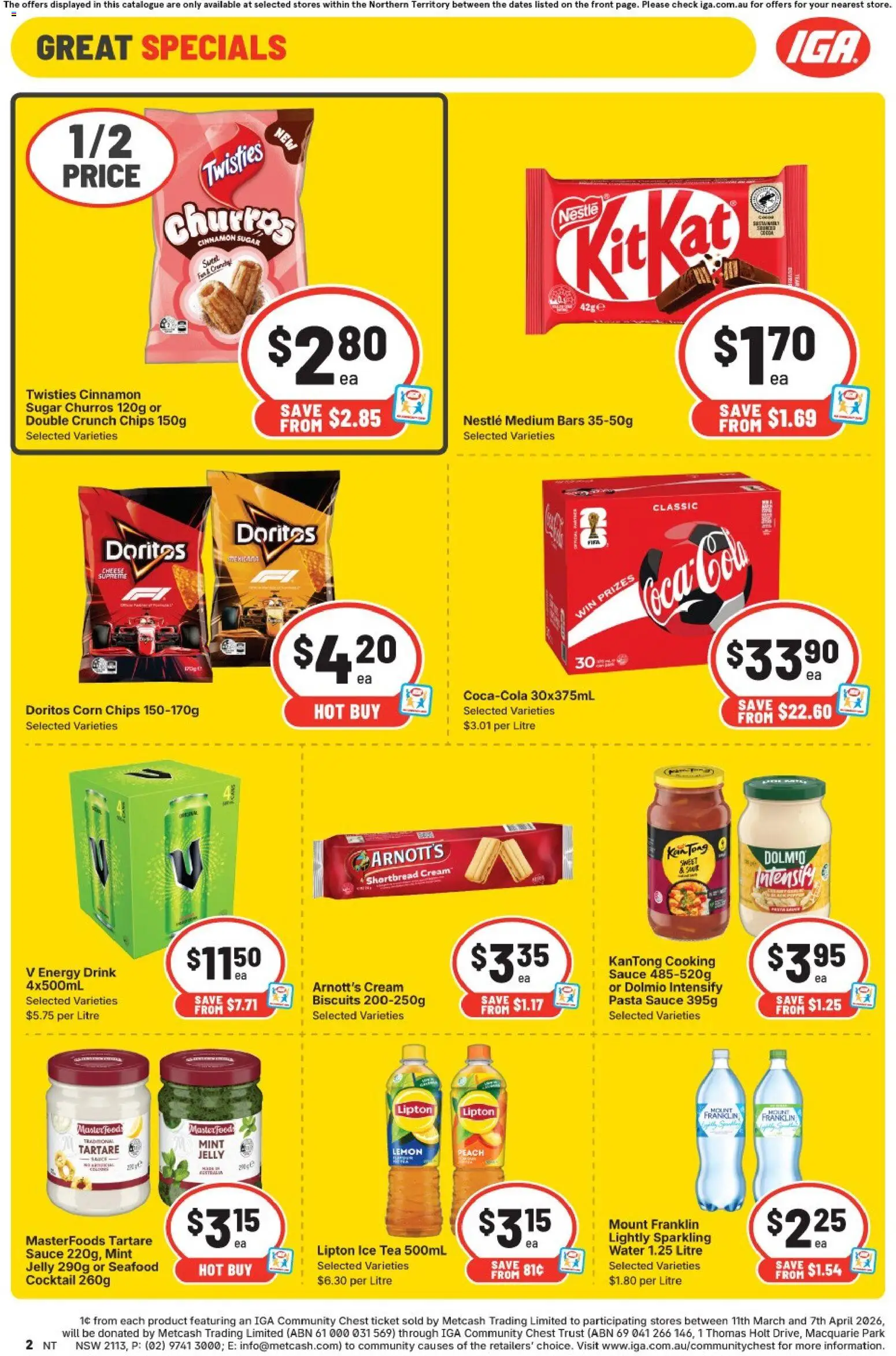 IGA catalogue - valid from 11.03.2026 | Page: 2 | Products: Energy drink, Tea, Chips, Biscuits