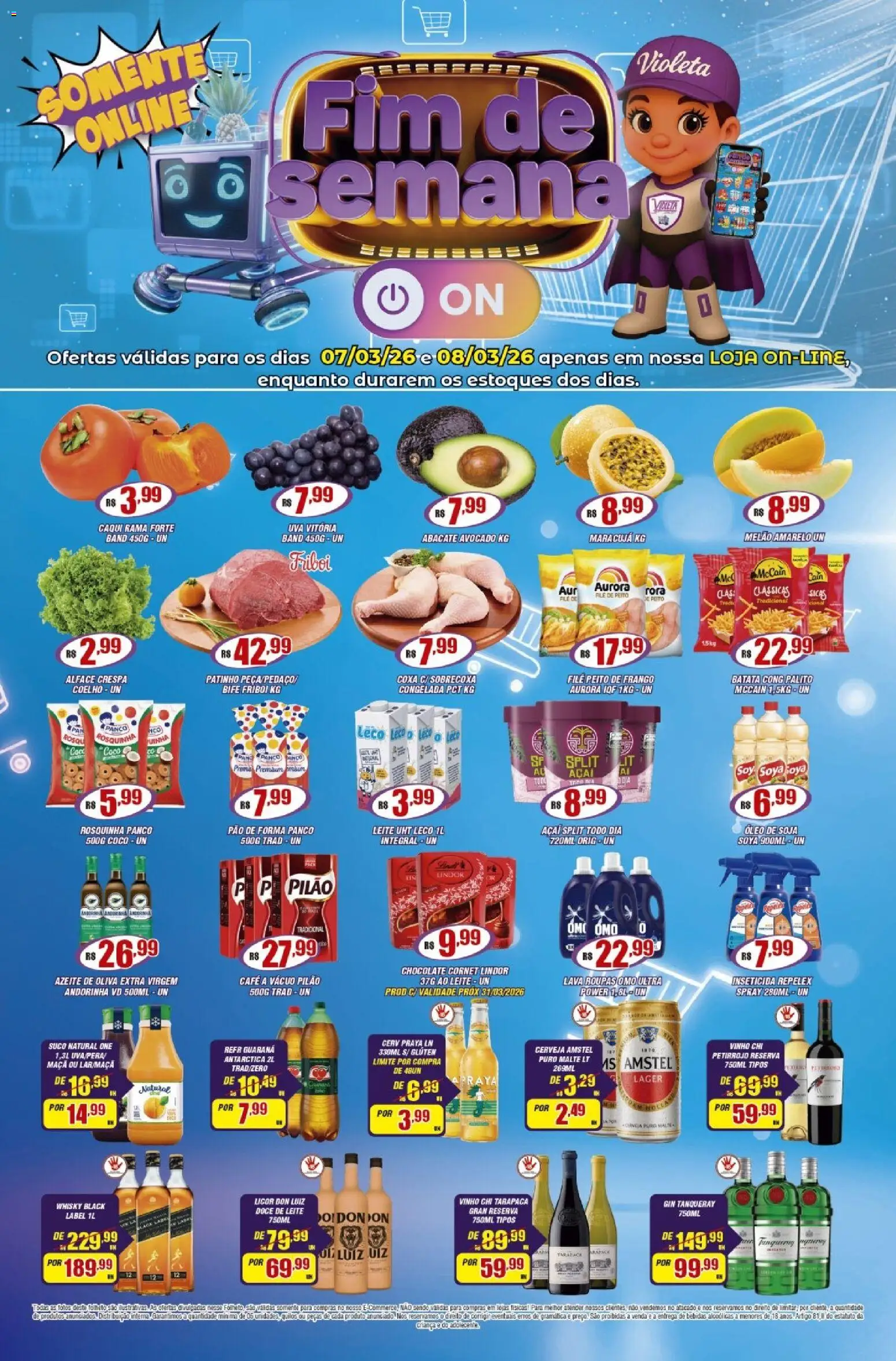 Violeta Supermercados Folheto - válido de 07.03.2026 | Página: 1 | Produtos: Melão, Guaraná, Pão de forma, Peito de frango