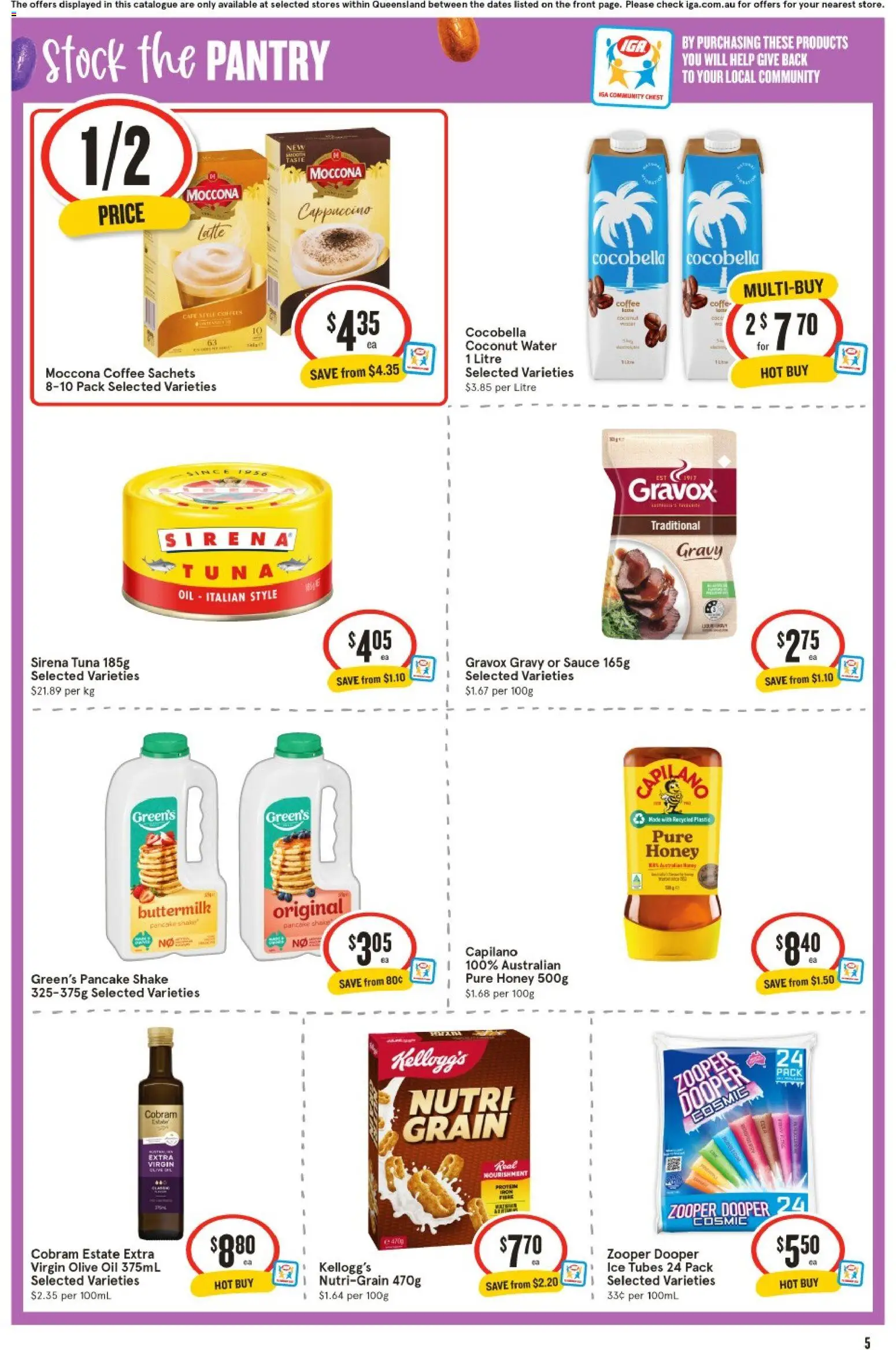 IGA catalogue - valid from 25.03.2026 | Page: 5 | Products: Honey, Olive oil, Water, Iron