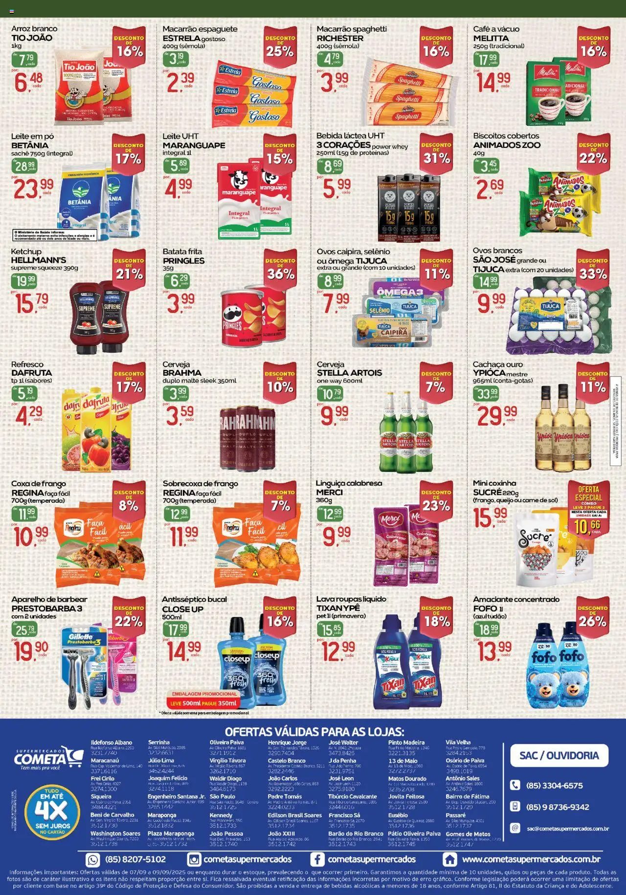 Cometa Supermercados Folheto - válido de 07.09.2025 | Página: 2 | Produtos: Coxa de frango, Leite, Queijo, Macarrão