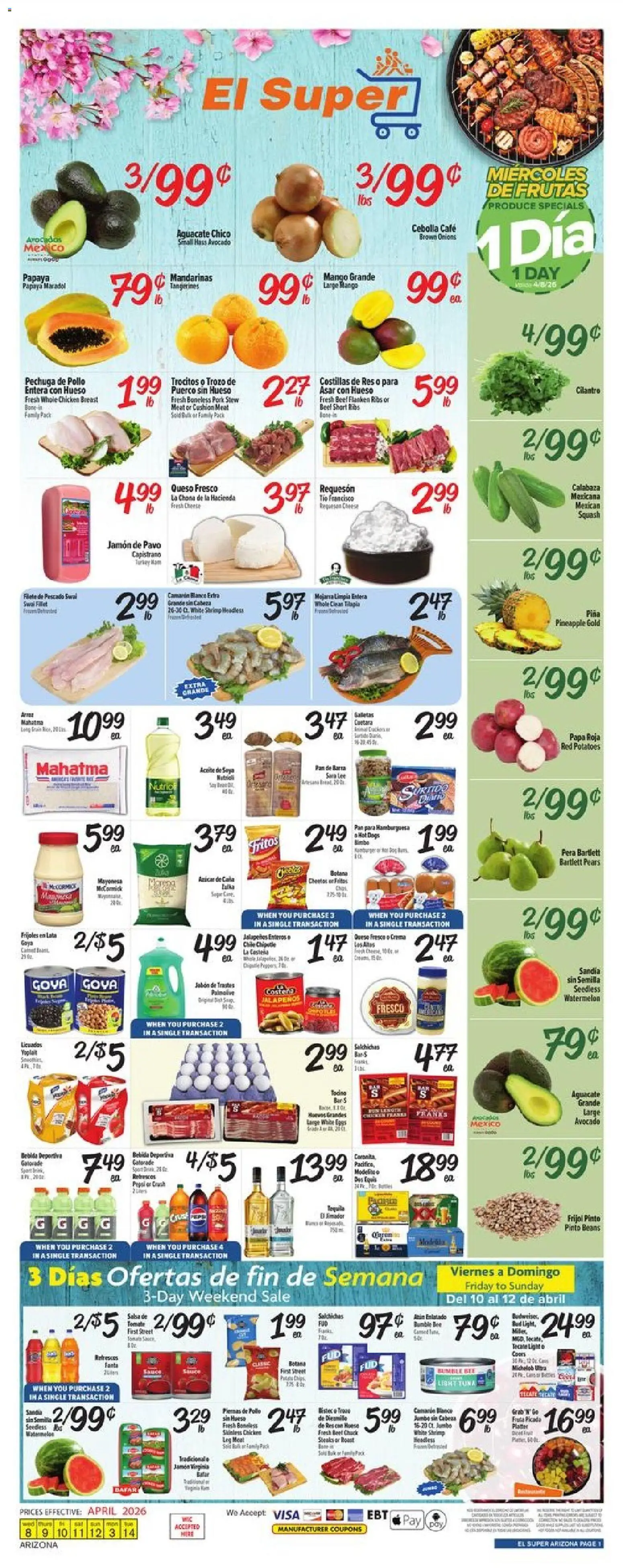 El Super Weekly Ad - AK - valid from 08.04.2026 | Page: 1 | Products: Squash, Pan, Ham, Mango
