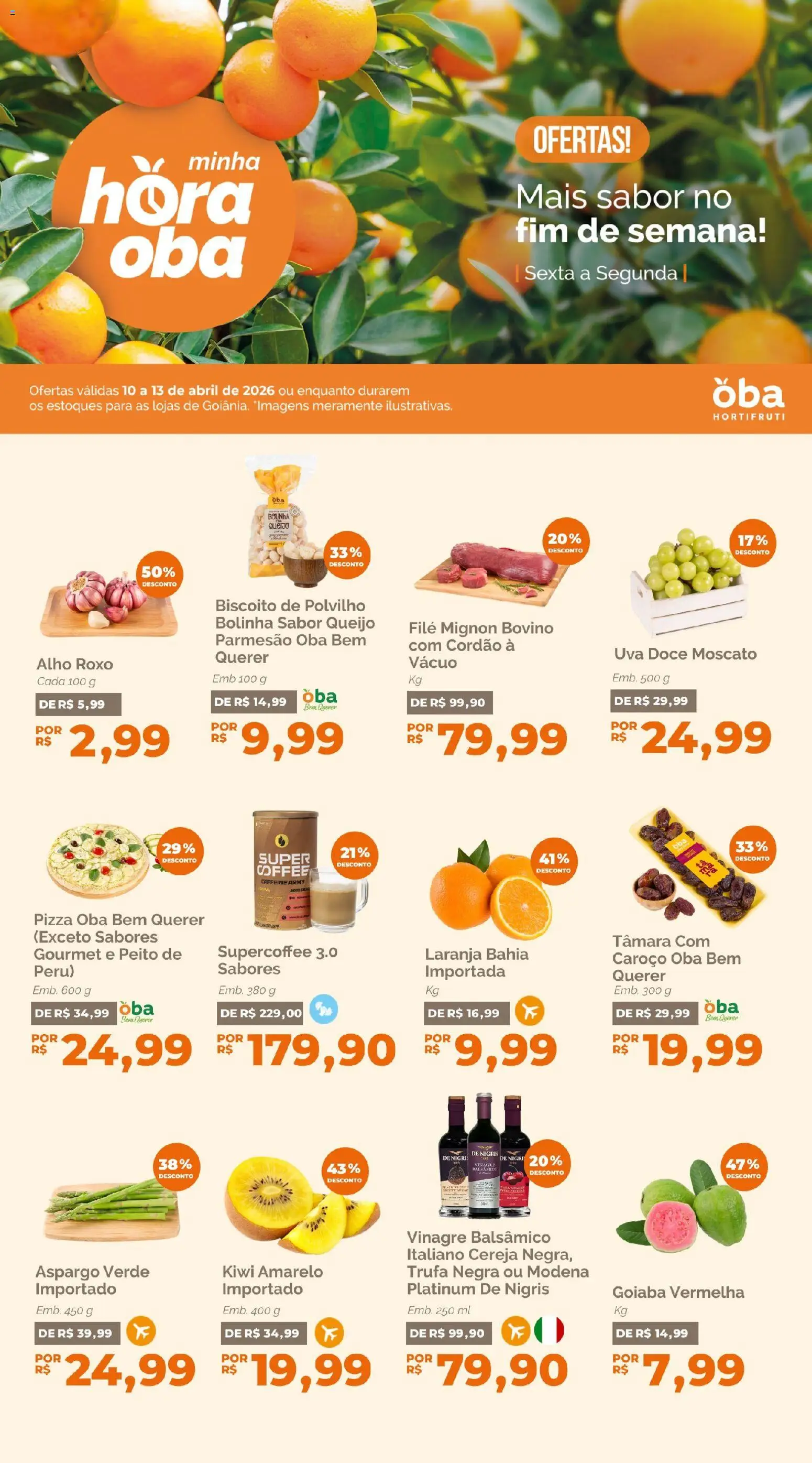 Oba Hortifruti Folheto - válido de 10.04.2026 | Página: 1 | Produtos: Cereja, Alho, Biscoito, Queijo