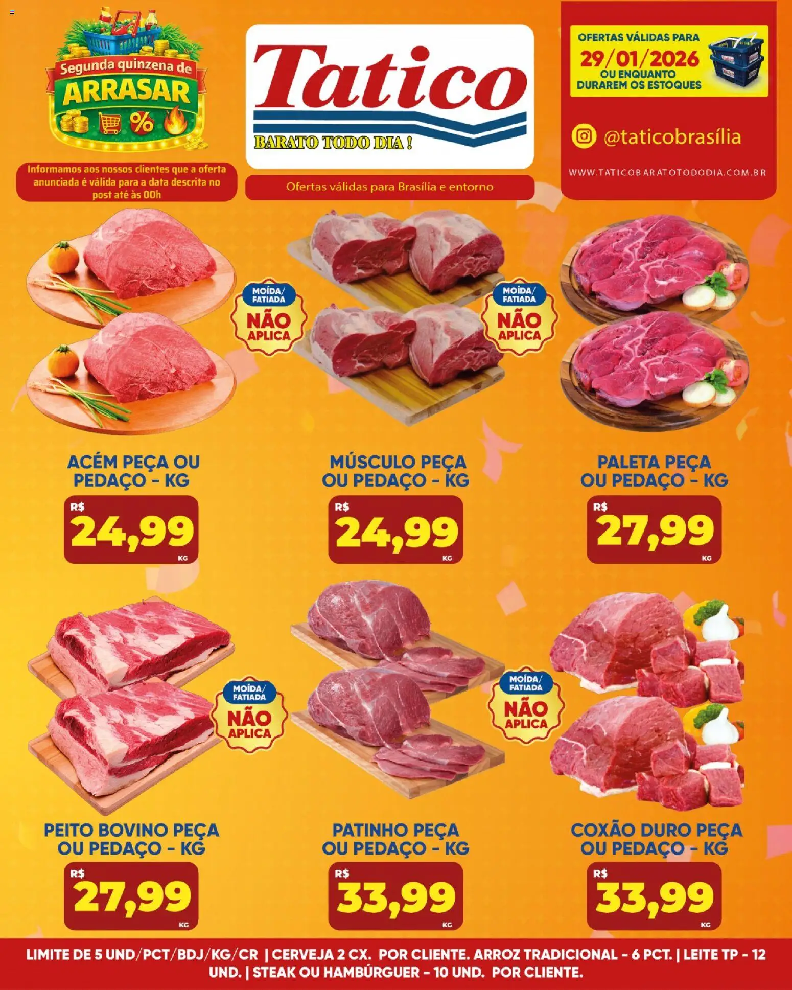Tatico Folheto - válido de 29.01.2026 | Página: 12 | Produtos: Acém, Leite, Cerveja, Hambúrguer