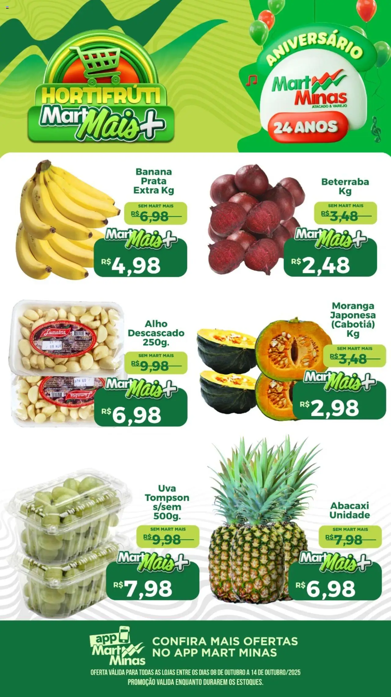 Mart Minas Folheto - válido de 08.10.2025 | Página: 1 | Produtos: Moranga, Alho, Beterraba, Abacaxi