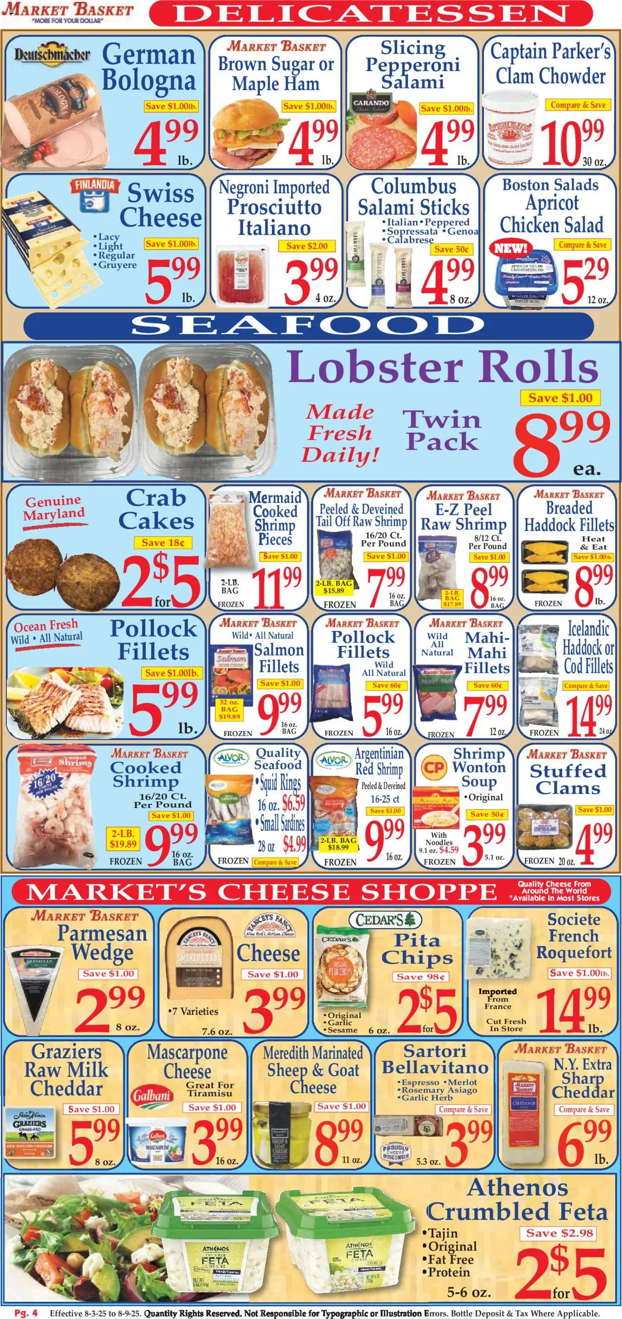 Market Basket Ad - valid from 03.08.2025 | Page: 4 | Products: Basket, Cheese, Salad, Garlic