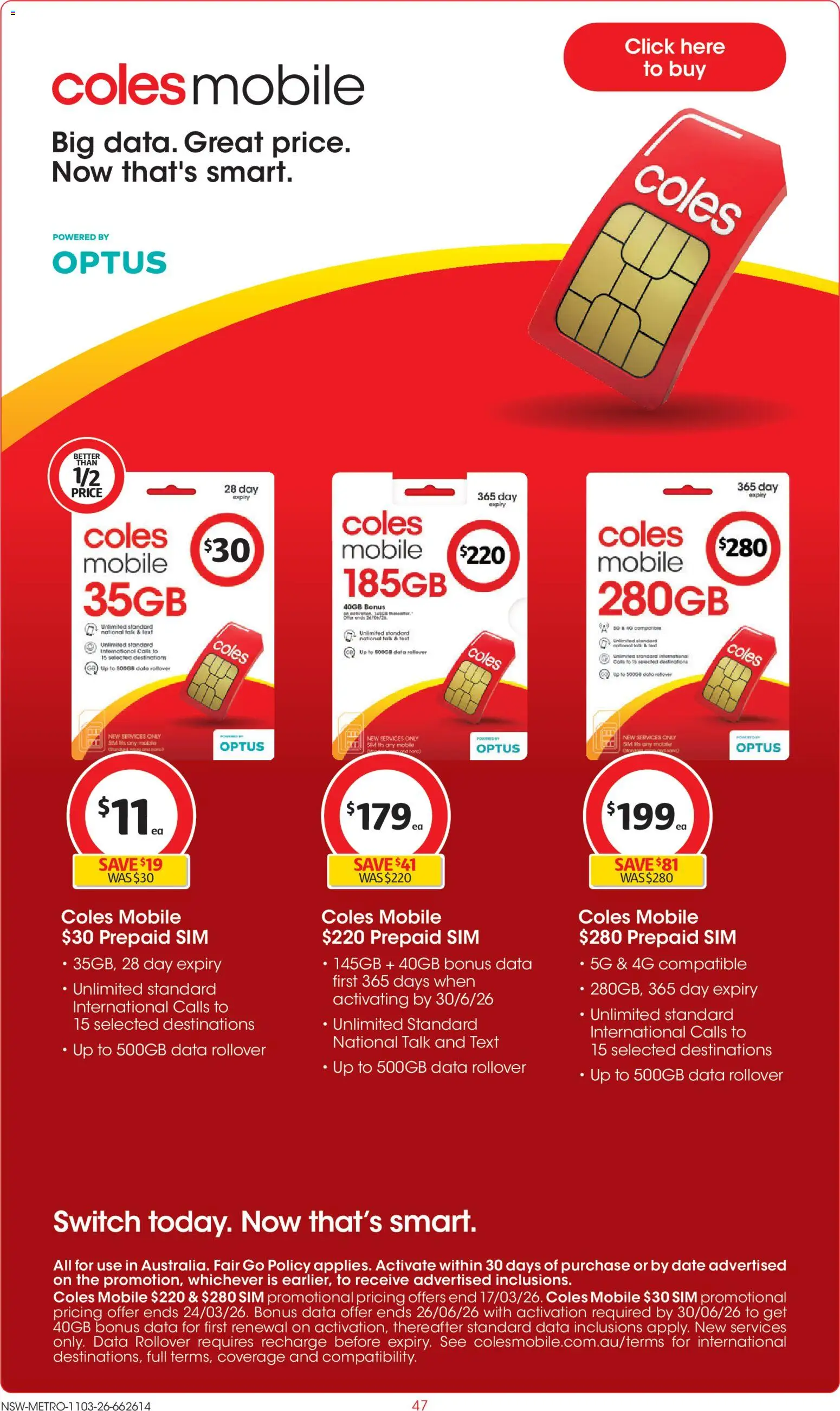 Coles catalogue - valid from 11.03.2026 | Page: 47 | Products: Date, Mobile