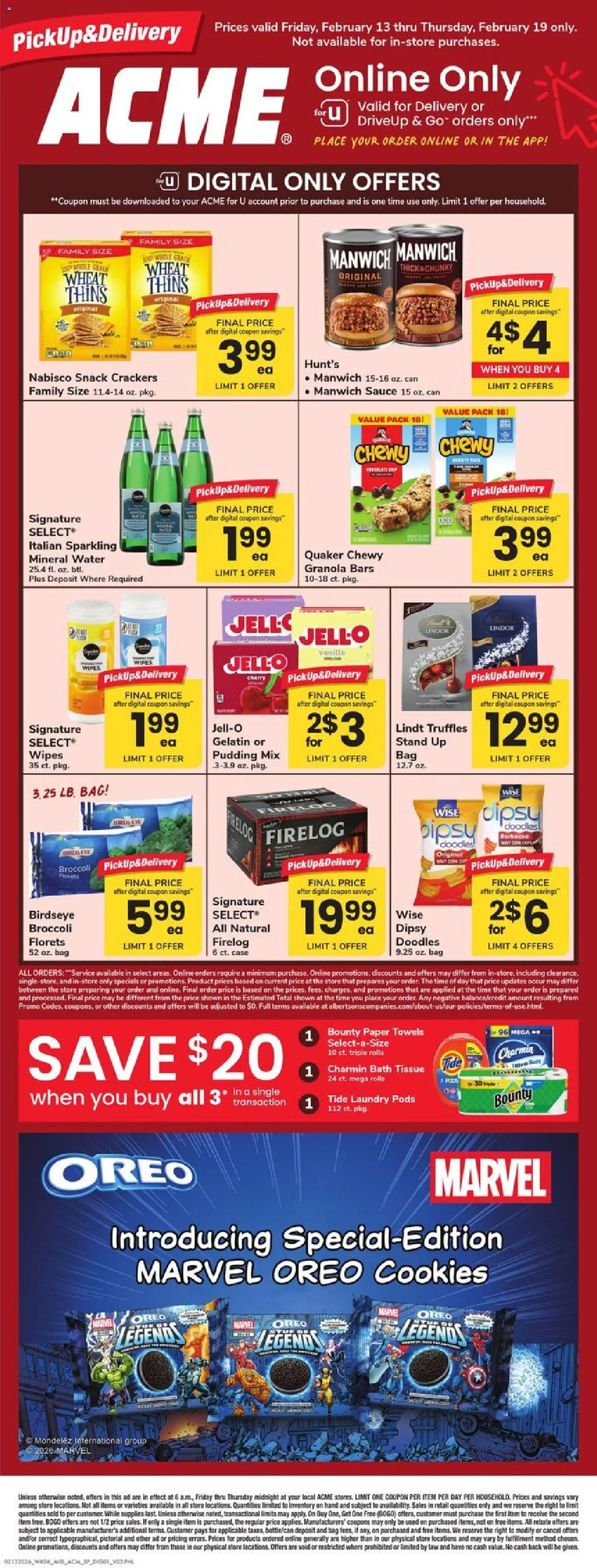 Acme Specialty Publication - valid from 13.02.2026 | Page: 1 | Products: Broccoli, Cookies, Sauce, Bag