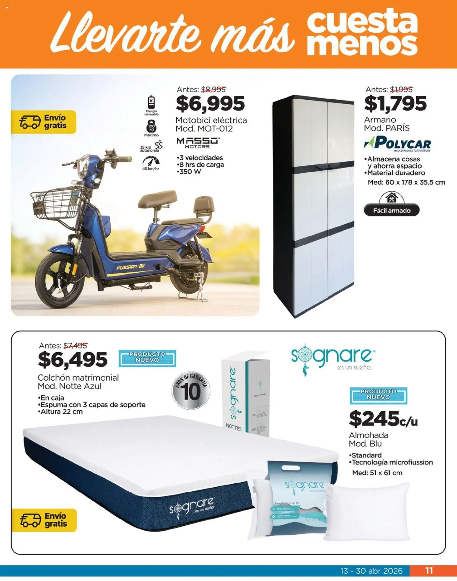 Nuevas ofertas de Chedraui válidas en toda la República Mexicana desde el 13.04.2026. ¡Encuentra las mejores ofertas en Chedraui folleto Llevarte más cuesta menos! | Página: 11 | Productos: Colchón, Almohada, Caja