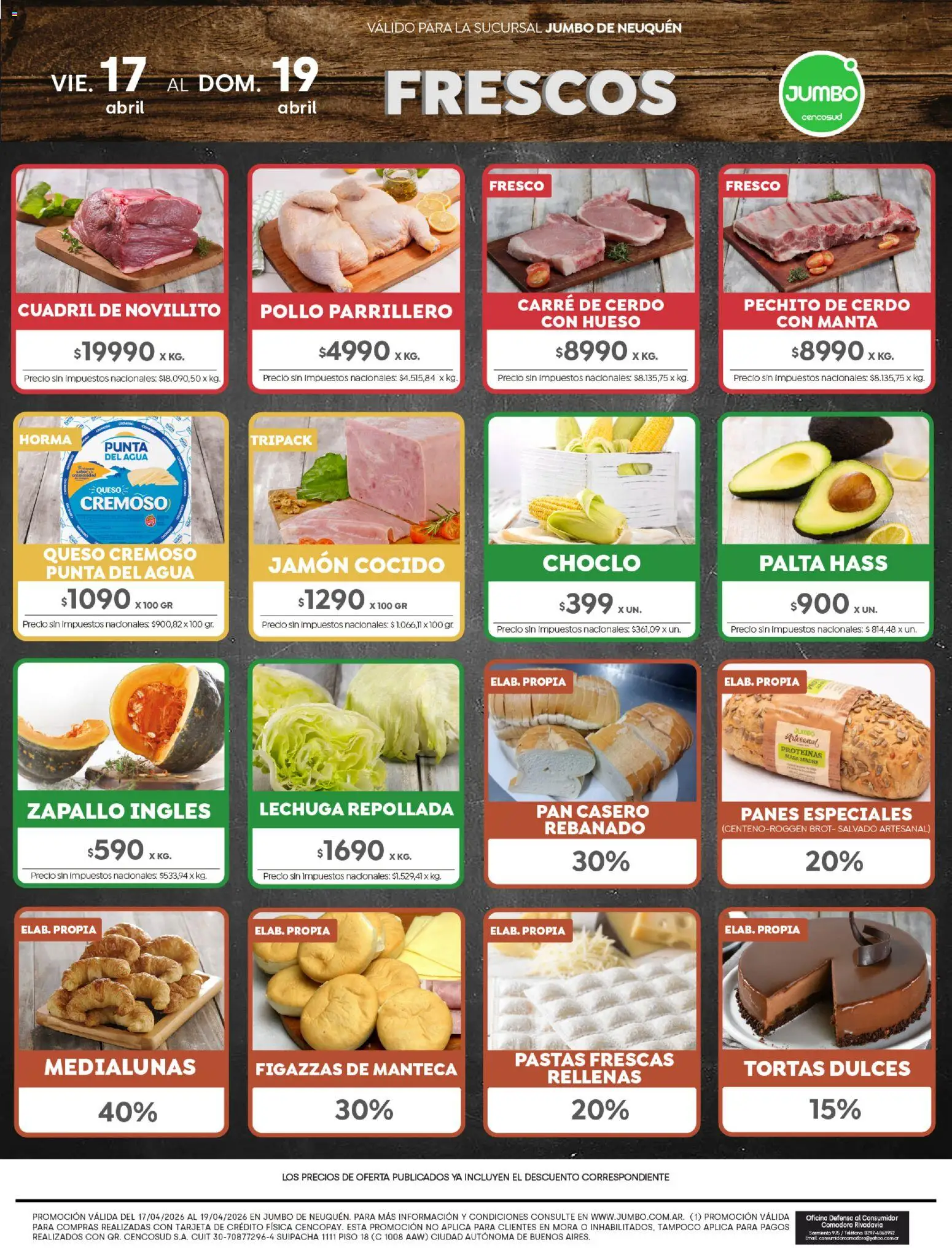 Jumbo - Ofertas | Neuquén │ válido desde el 17.04.2026 | Página: 8 | Productos: Pollo, Choclo, Jamón cocido, Lechuga